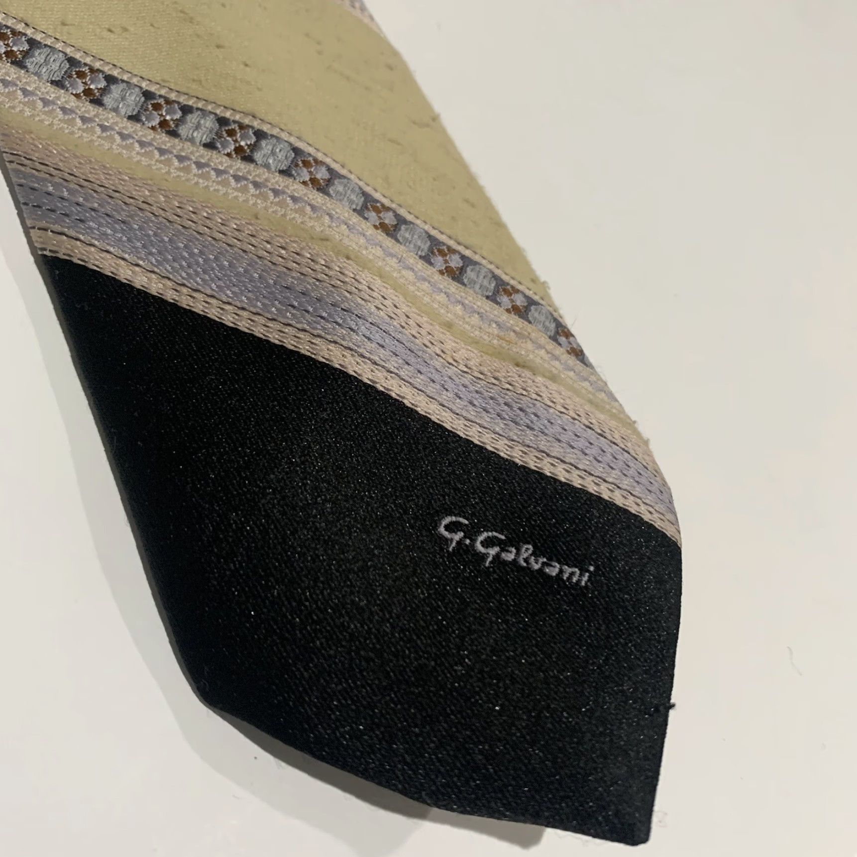 Vintage VINTAGE G Galvani Tie Men One Size Beige Blue 100% Polyester Woven Geometric Abstract Retro Classic Width Short Italy Designer Size ONE SIZE - 2 Thumbnail