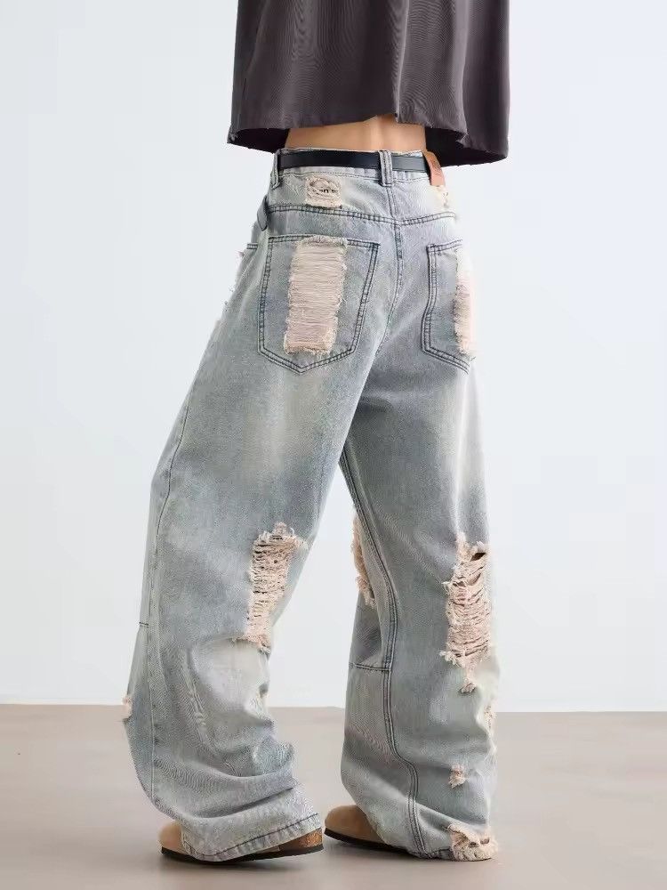 Japanese Brand Y2K Streetwear Washed Blue Baggy Ripped Jeans Size US 28 / EU 44 - 2 Thumbnail