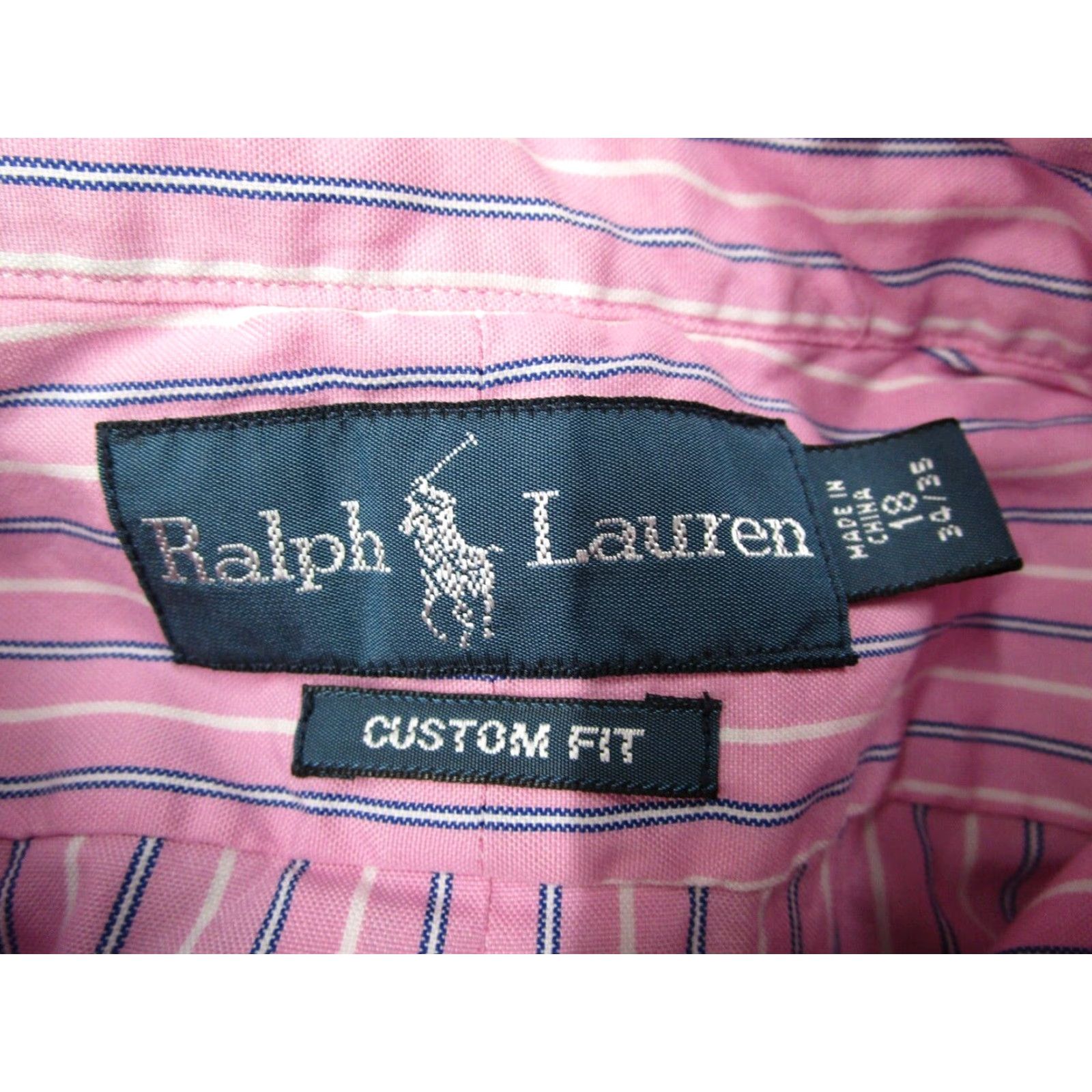 Polo Ralph Lauren VINTAGE Polo Ralph Lauren Pink Striped Dress Shirt Mens 18 34 Button Down Long Sleeve Cotton Size 34R - 3 Thumbnail