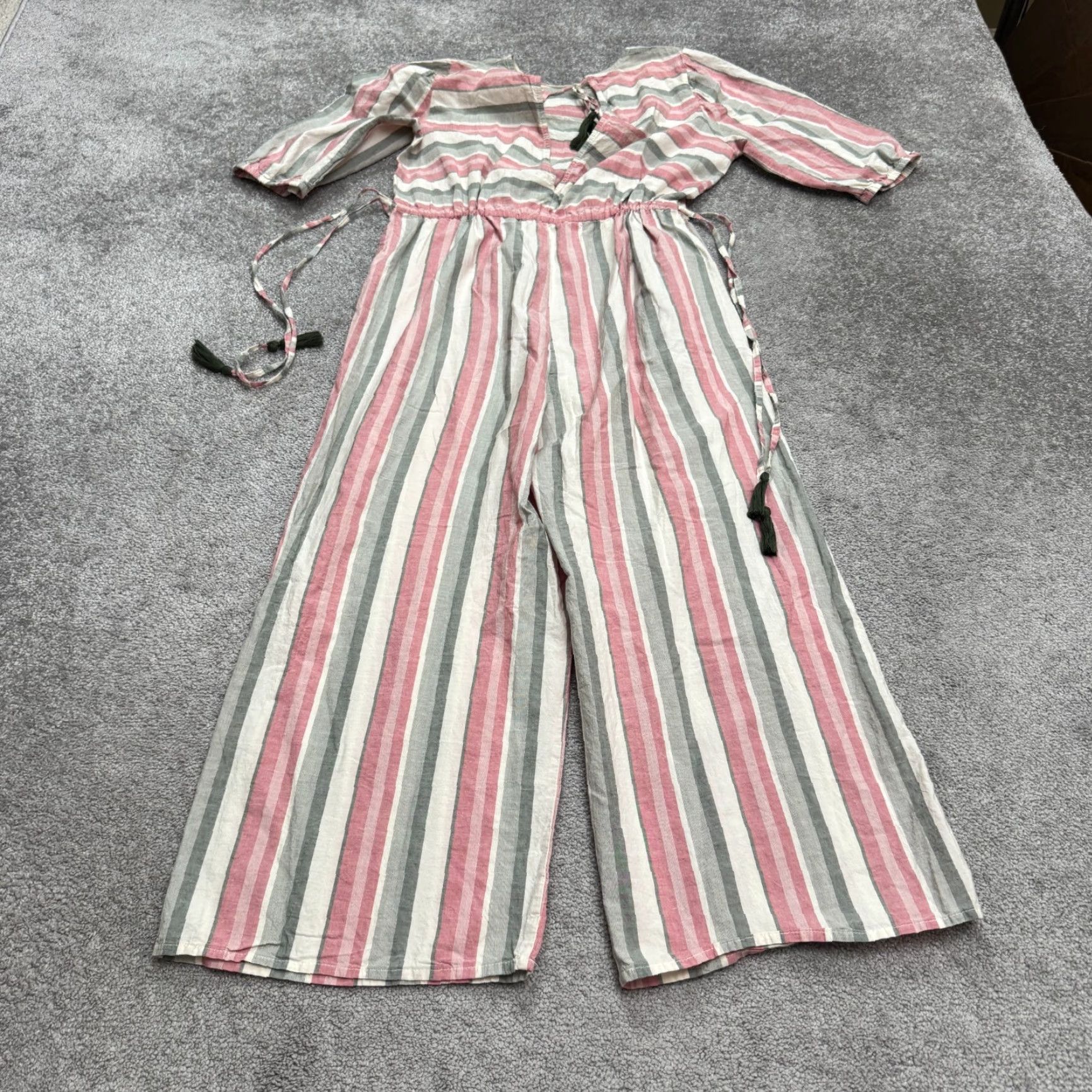 Asos ASOS Jumpsuit Womens 10 Pink Striped Cotton Wide Leg Open Back Casual Travel Bohemian Size 32" / US 10 / IT 46 - 2 Thumbnail
