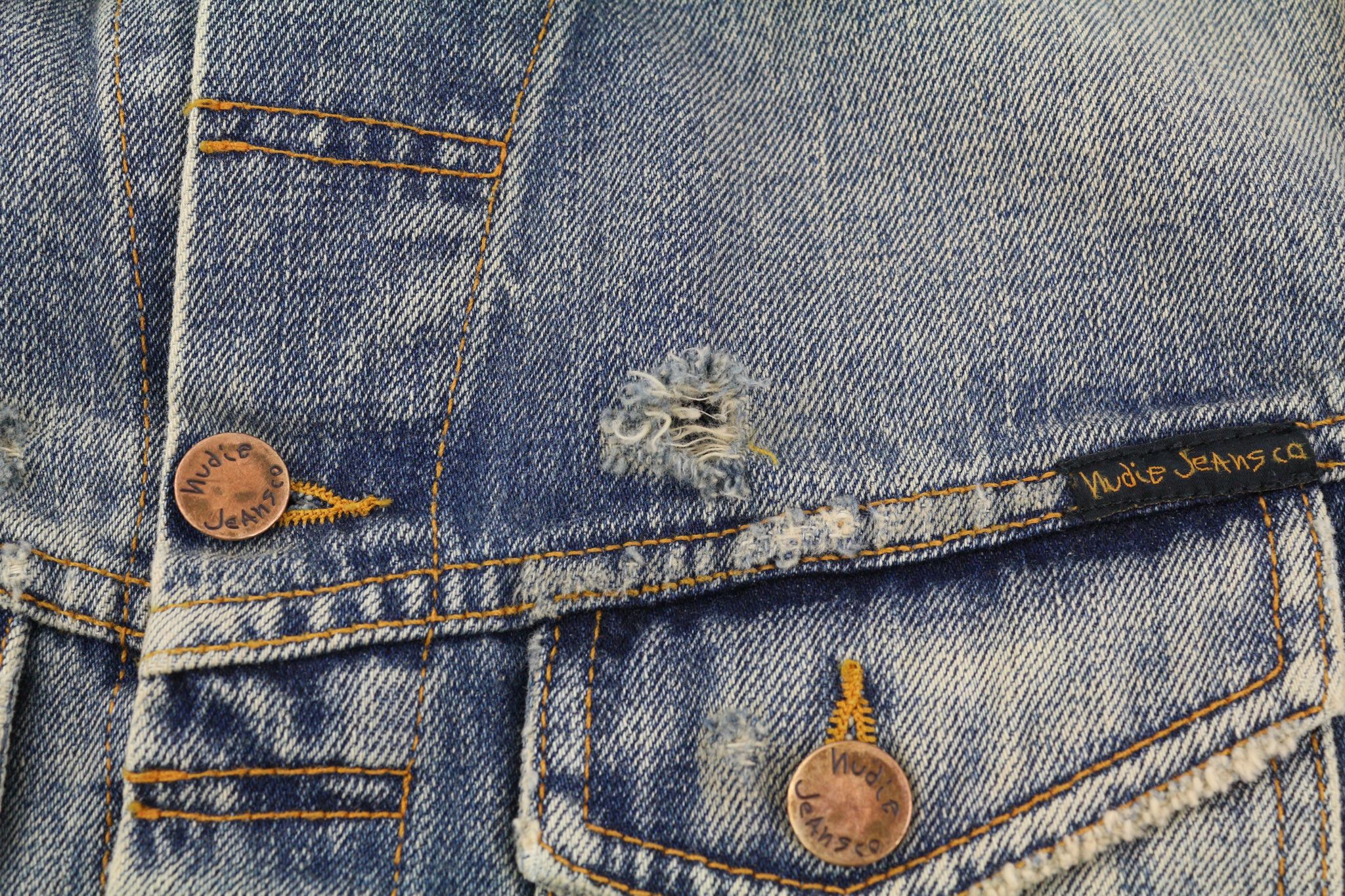Nudie Jeans BILLY S Shimmering Indigo Washed Ripped Polo Jacket 82488 Size US S / EU 44-46 / 1 - 8 Thumbnail