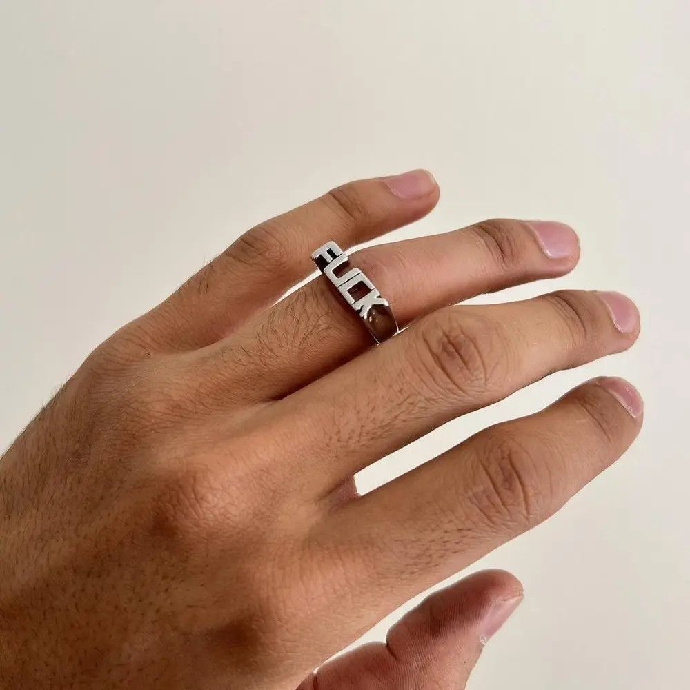 Jewelry silver fuck text stainless steel ring Size ONE SIZE - 3 Thumbnail