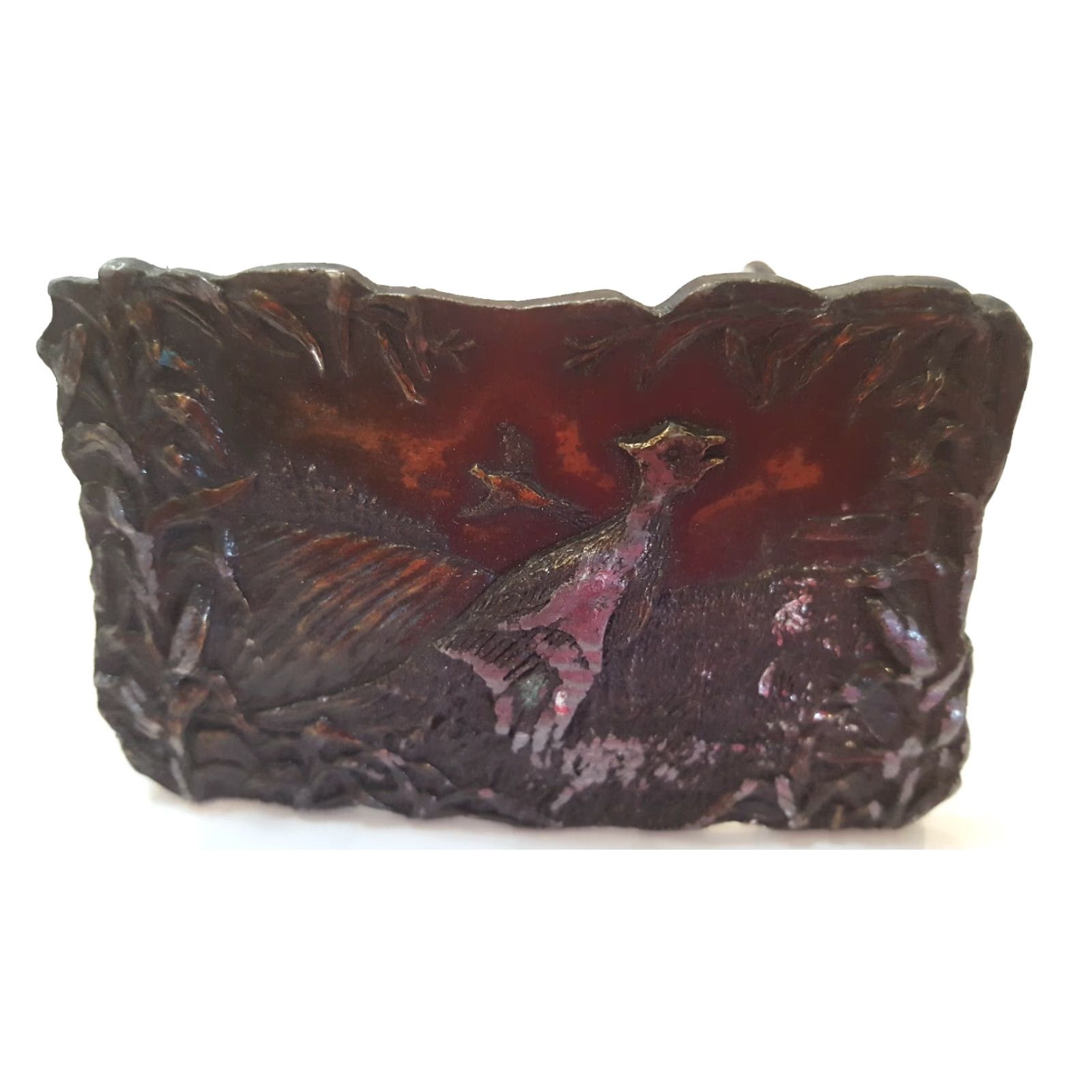 Vintage VINTAGE Bergamont Brass Works Belt Buckle Pheasant Corn Field 1970s Brass Men Size ONE SIZE - 4 Thumbnail