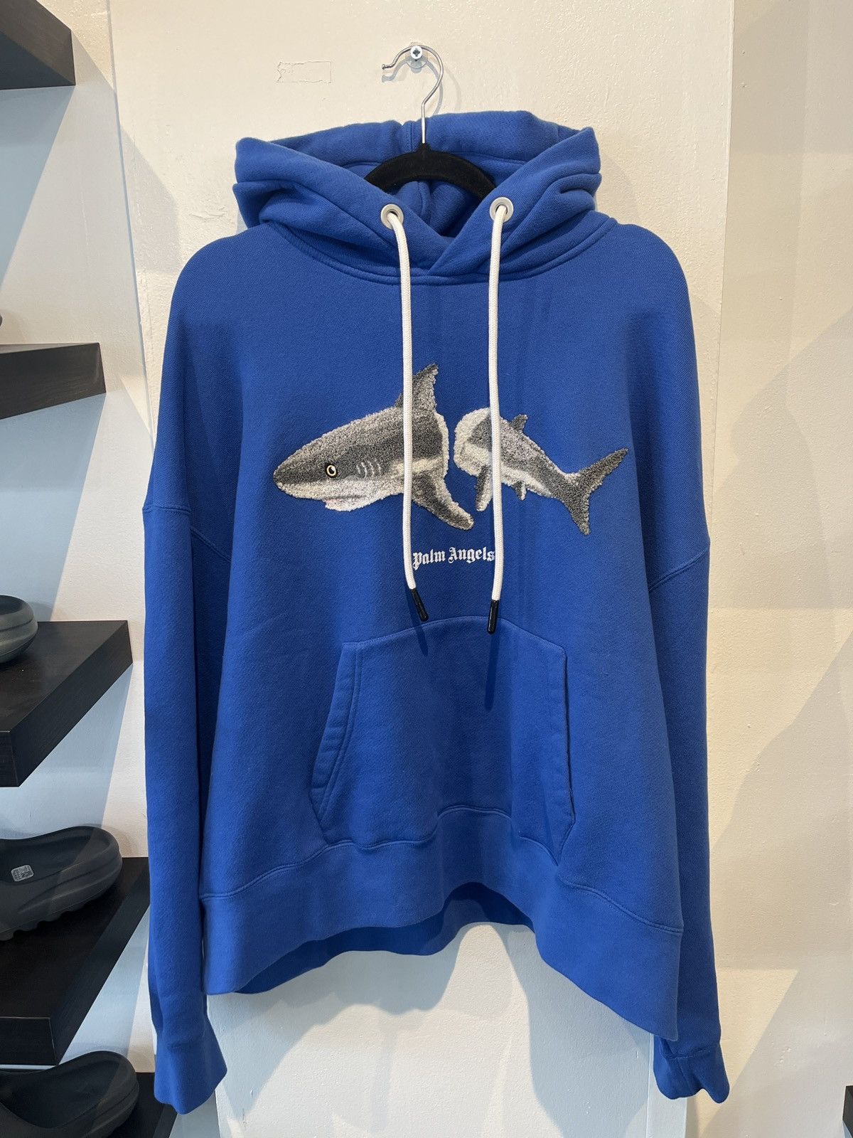 image of Palm Angels Shark Hoodie in Blue, Men's (Size Large)