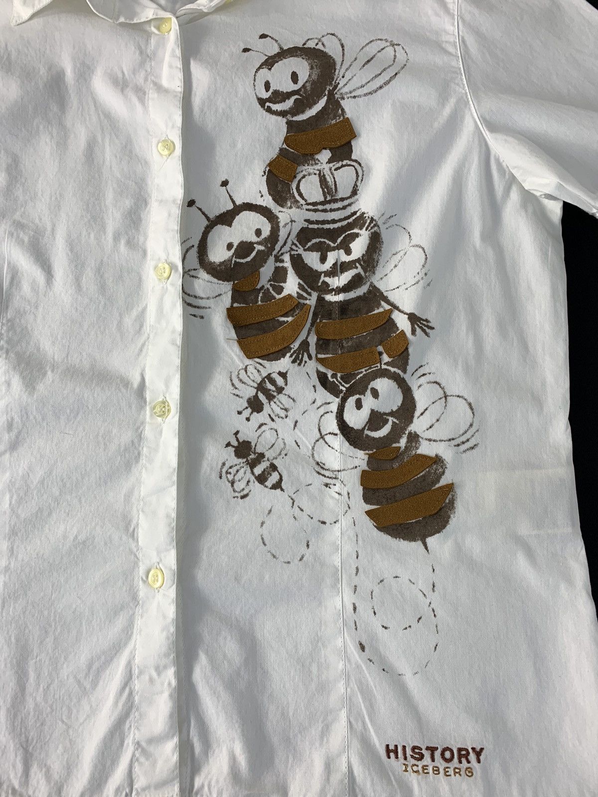 Iceberg Hype Iceberg History Flying Bee Art Printed Button Up Shirt Size M / US 6-8 / IT 42-44 - 3 Thumbnail