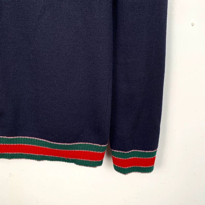 Gucci Gucci Dark blue striped V-neck knitted cardigan jacket 2502 Size US S / EU 44-46 / 1 - 4 Thumbnail