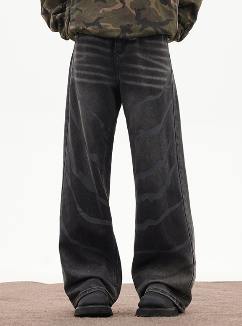 Japanese Brand Black straight loose ripple design distressed washed jeans Size US 32 / EU 48 - 1 Thumbnail