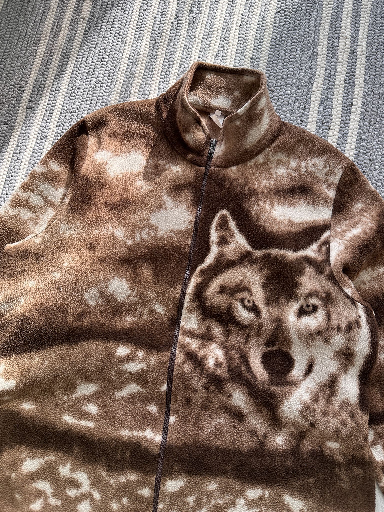 Vintage Vintage Wolf Printed Full Zip Fleece Jacket Size L / US 10 / IT 46 - 3 Thumbnail