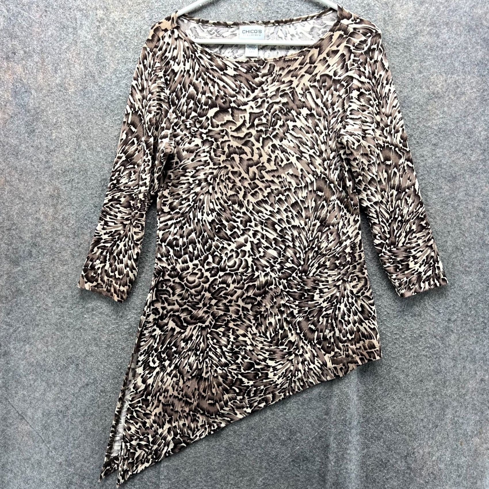 Vintage Chico's Dress Shirt Womens 0 Beige Animal Print Knit A Line Shirt Dress Long Sleeve Round Neck Pullover Casual Party Travel Size XS / US 0-2 / IT 36-38 - 2 Thumbnail