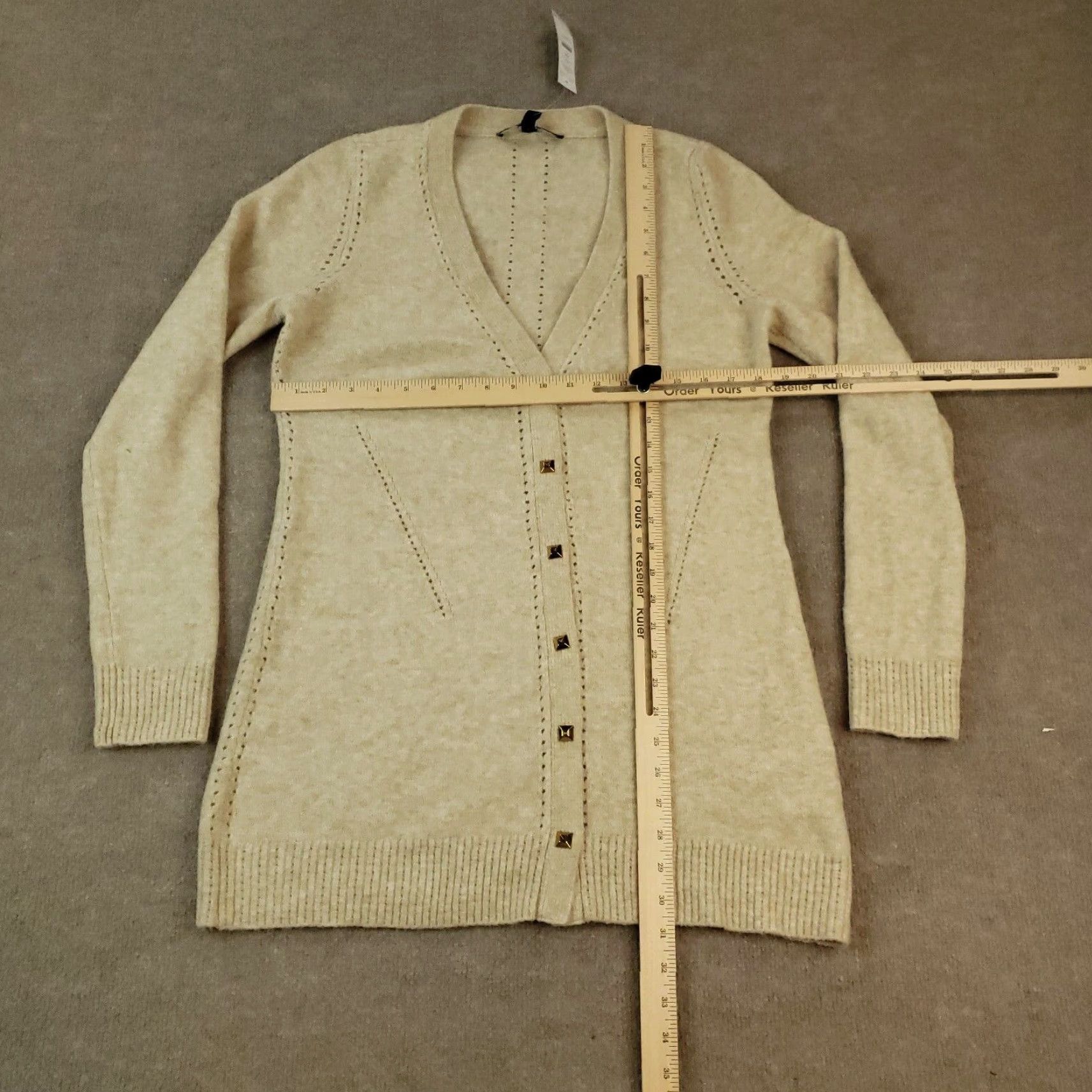 White House Black Market White House Black Market Sweater Womens Large Beige Cardigan Casual Size L / US 10 / IT 46 - 2 Thumbnail