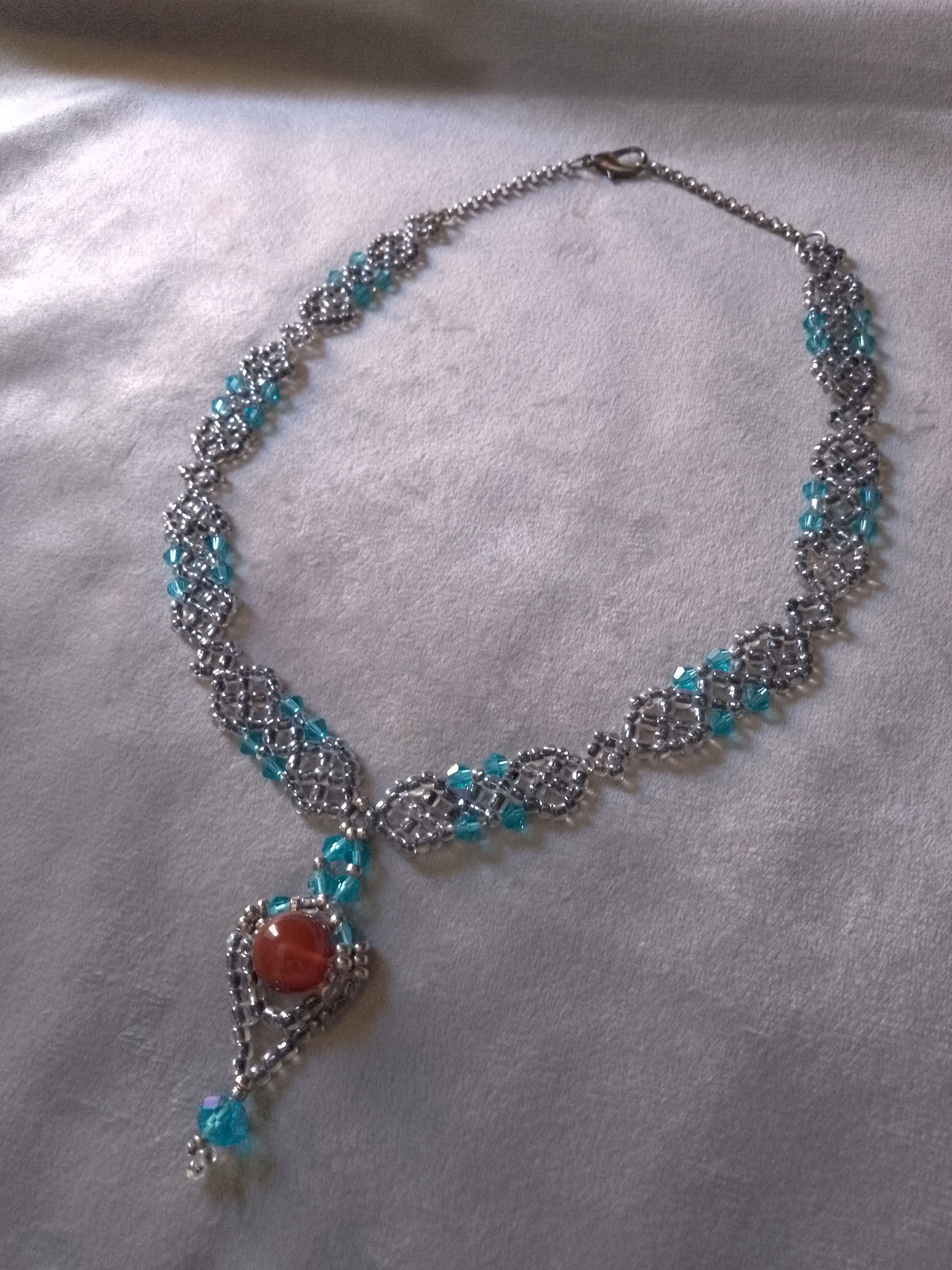 Handmade Necklace pendant red Carnelian Gemstones Blue crystal Size ONE SIZE - 7 Thumbnail