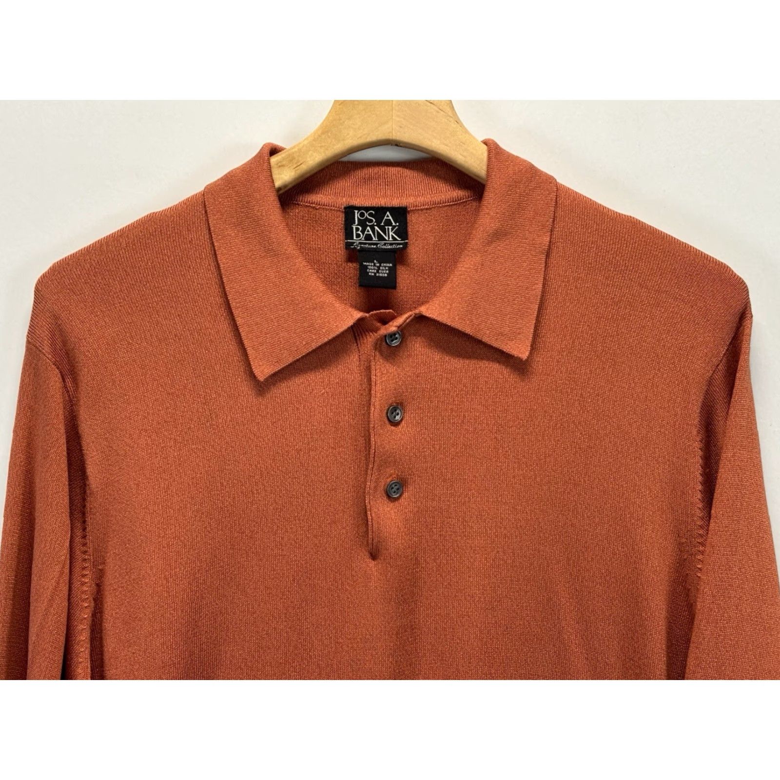Jos. A. Bank JOS. A. BANK 100% SILK SWEATER Large Orange Collared Pullover Fine Knit Mens Size US L / EU 52-54 / 3 - 2 Thumbnail