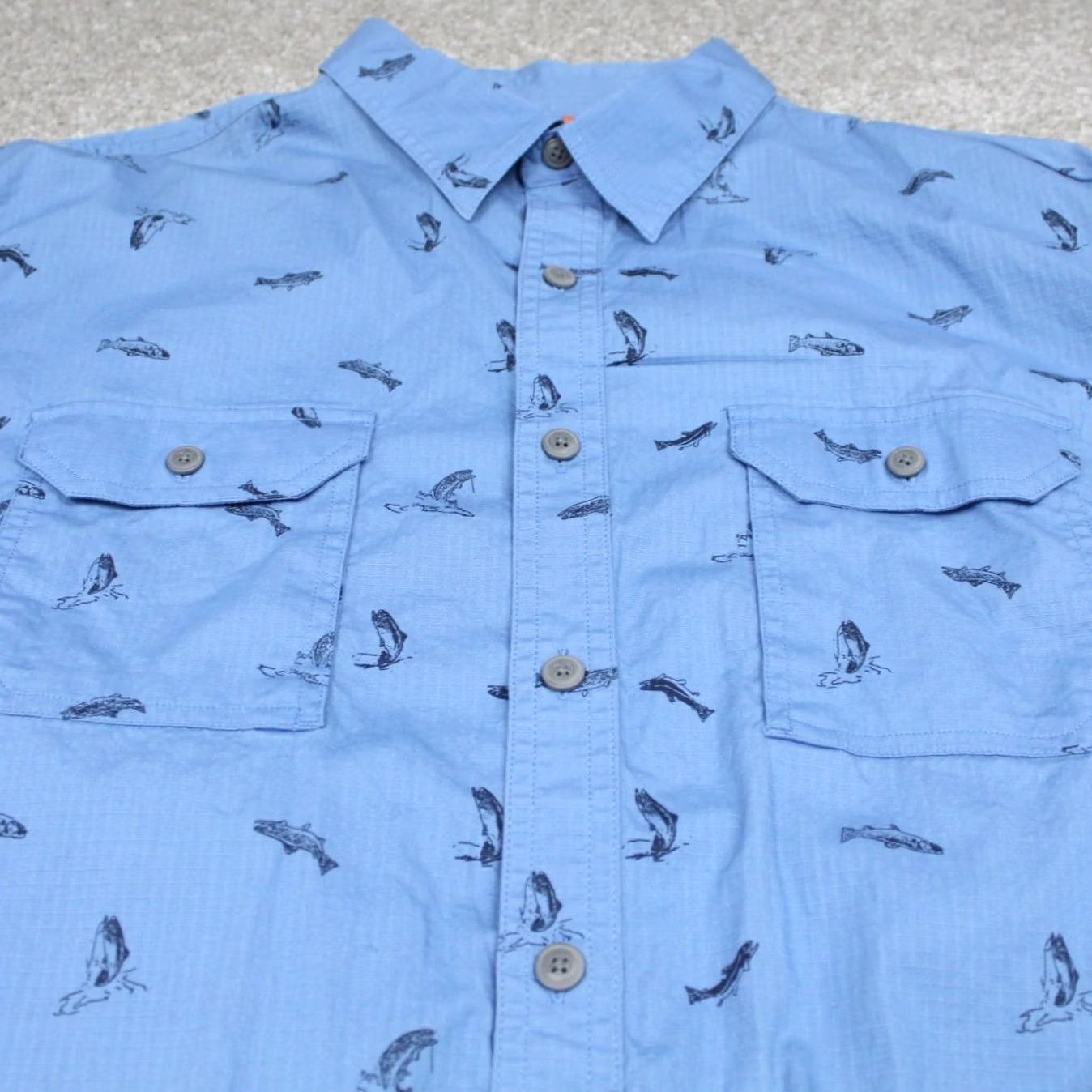 Croft & Barrow Croft & Barrow Quick-Dry AOP Shirt Mens XL Blue Fish Print L/S Button-Up Size US XL / EU 56 / 4 - 5 Thumbnail