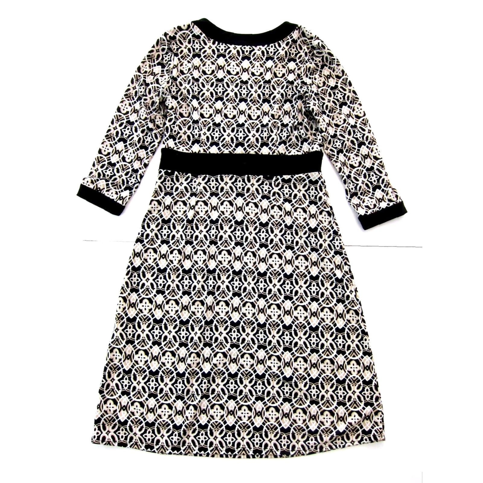 Vintage Sigrid Olsen Dress Geometric 3/4 Sleeve V-Neck Sheath Sigs Brand Black Brown White Woman Adult S Midi Floral Bohemian Clothing Women's Size S / US 4 / IT 40 - 2 Thumbnail