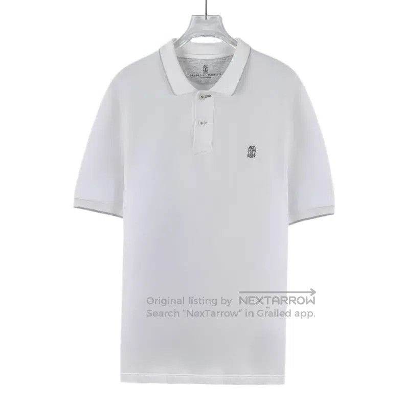 Brunello Cucinelli Brunello Cucinelli White Logo Print Cotton Collar Single B Size US M / EU 48-50 / 2 - 1 Thumbnail