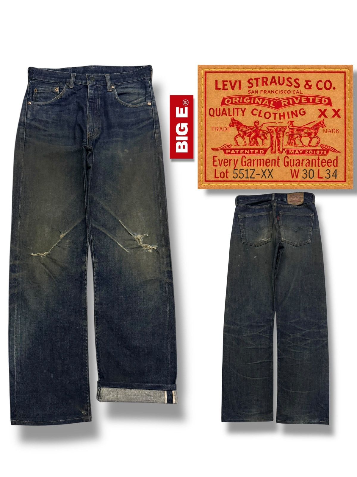 Levi's Vintage Clothing Vintage 90s Levi’s 551Z-XX Big E Talon Selvedge Denim Jeans Size US 30 / EU 46 - 1 Thumbnail