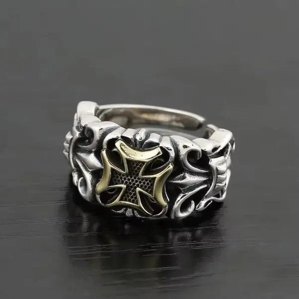 VIBE Punk Big Cross Ring Resizable Retro Gothic Style Size ONE SIZE - 4 Thumbnail
