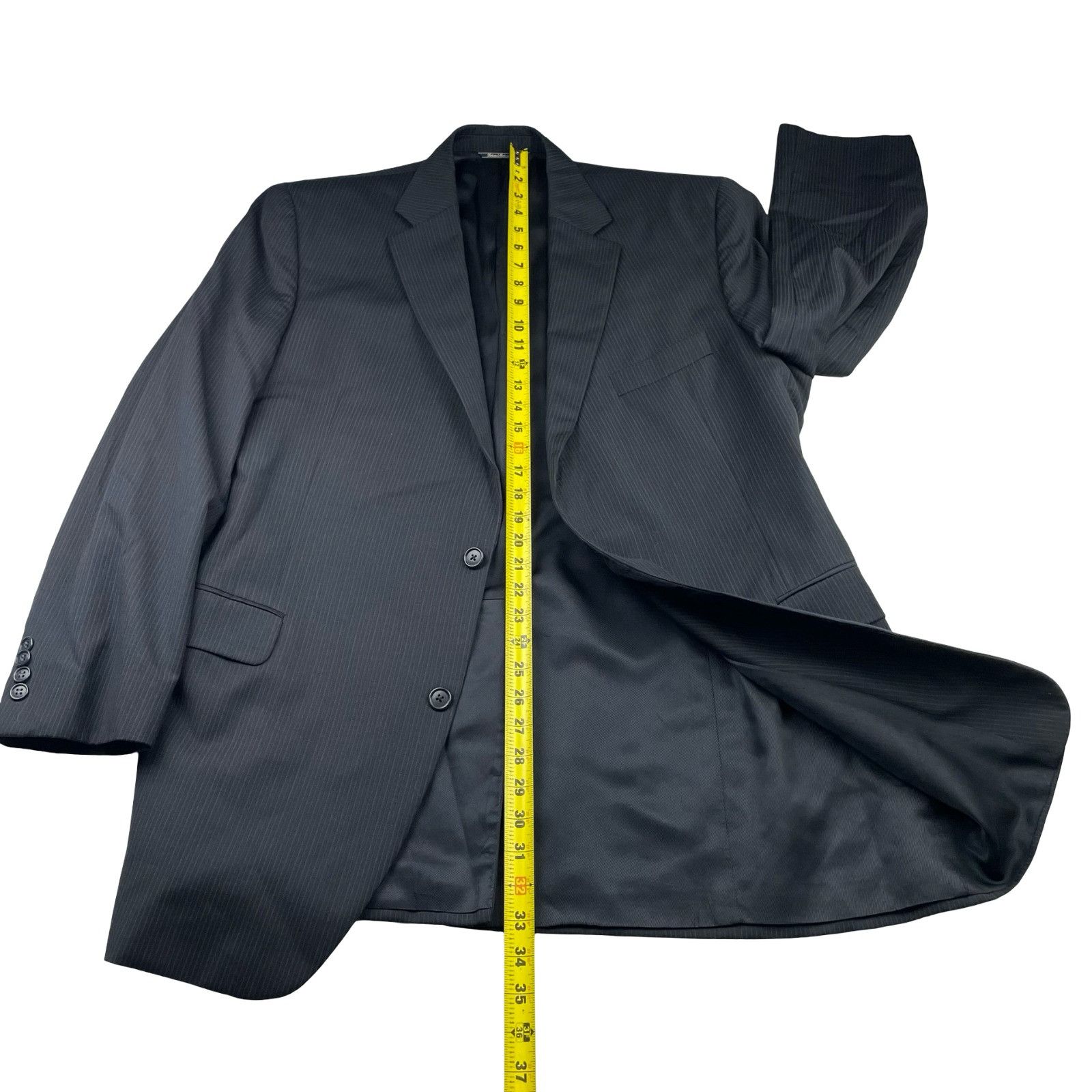 Jack Victor Jack Victor Men’s Valentino 100% Wool Suit Black/Blue Stripe Size 40L - 8 Thumbnail