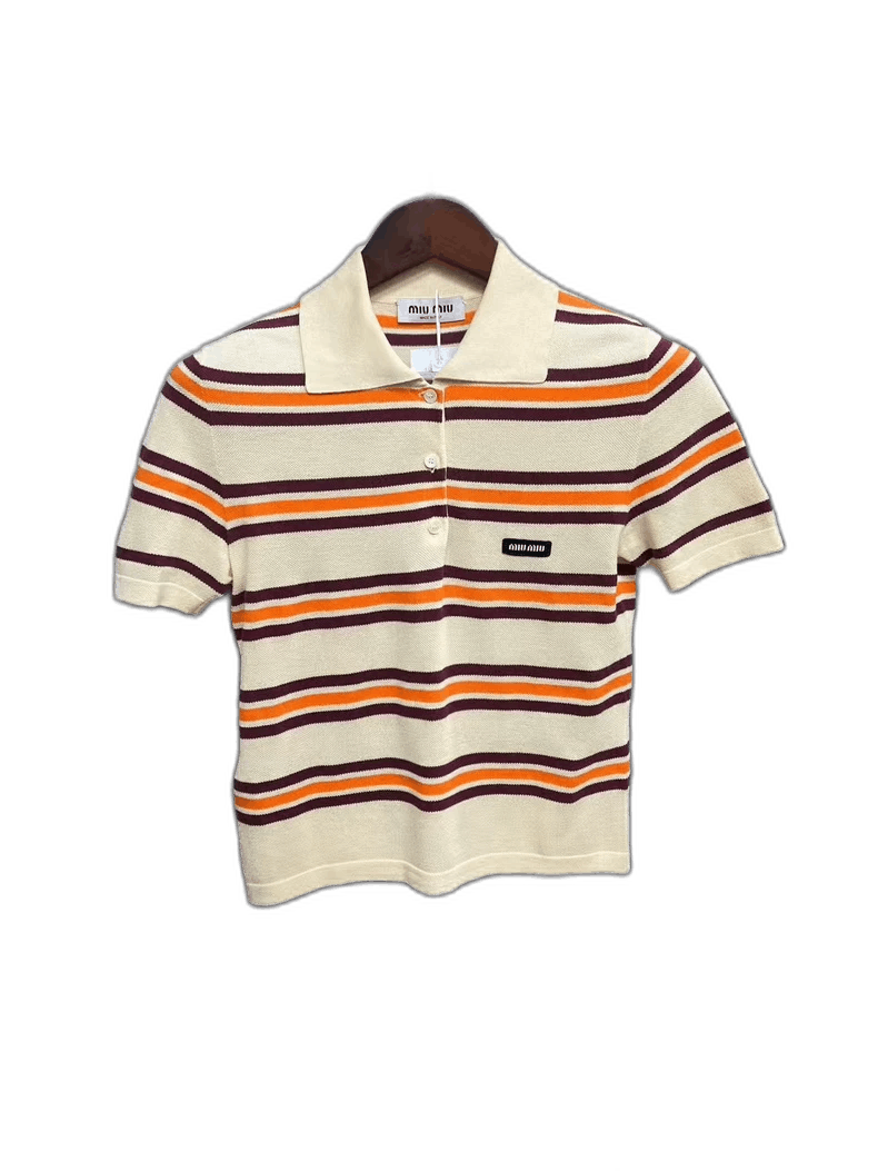 Miu Miu Miumiu Striped Short Sleeve Polo Shirt-yf Size L / US 10 / IT 46 - 1 Thumbnail