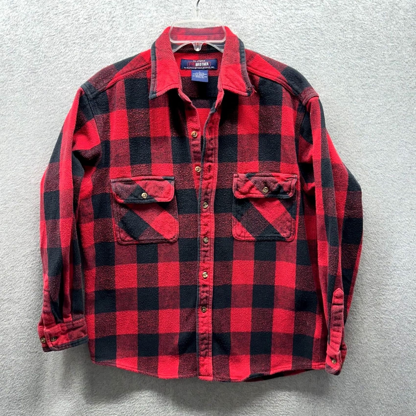 Vintage Five Brothers Flannel Shirt Adult Large Red Black Heavy Cotton Mens Work 80s Size US L / EU 52-54 / 3 - 2 Thumbnail