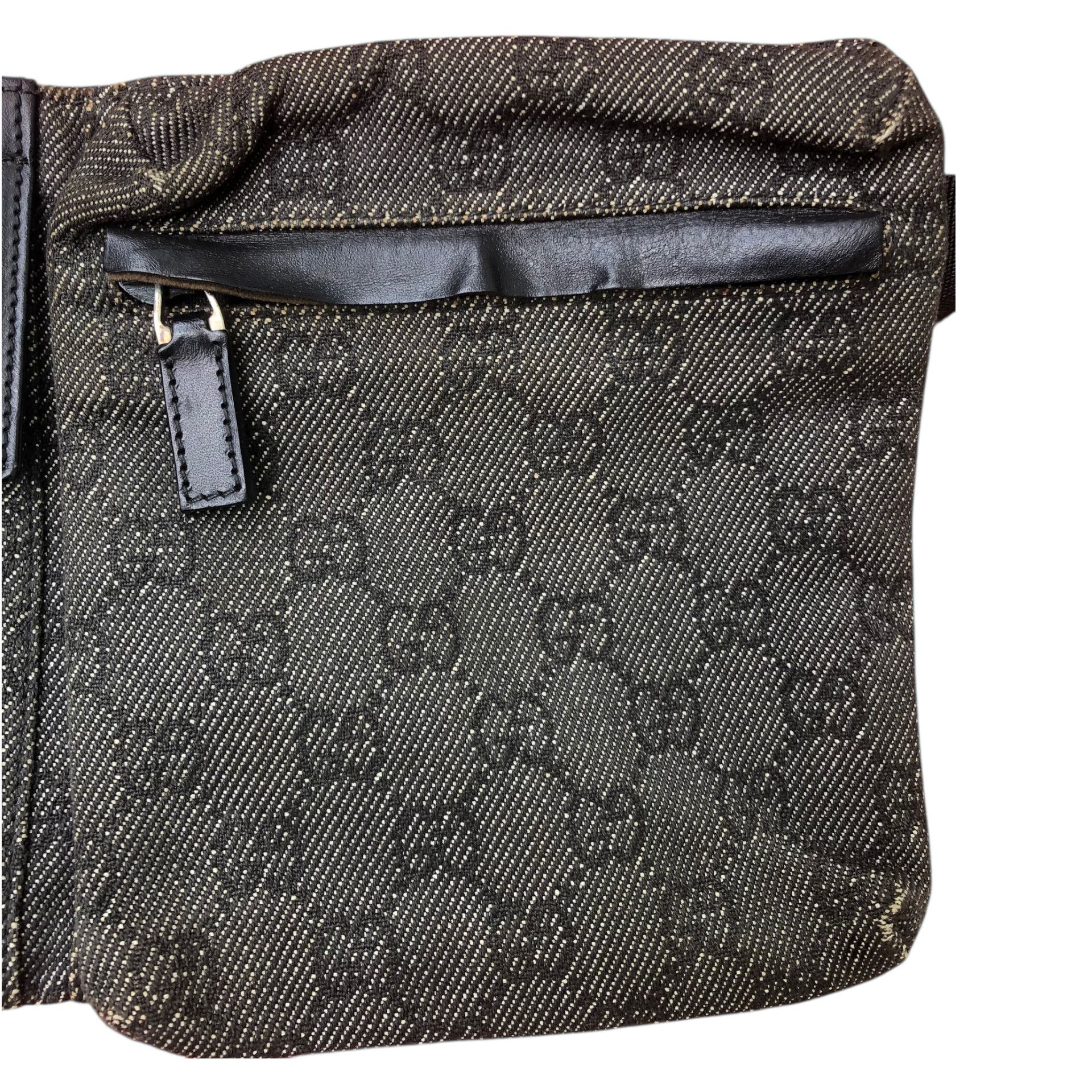 Gucci 🔥Vintage GUCCI Black GG Denim Canvas Web Waist Belt Bag Size ONE SIZE - 5 Thumbnail