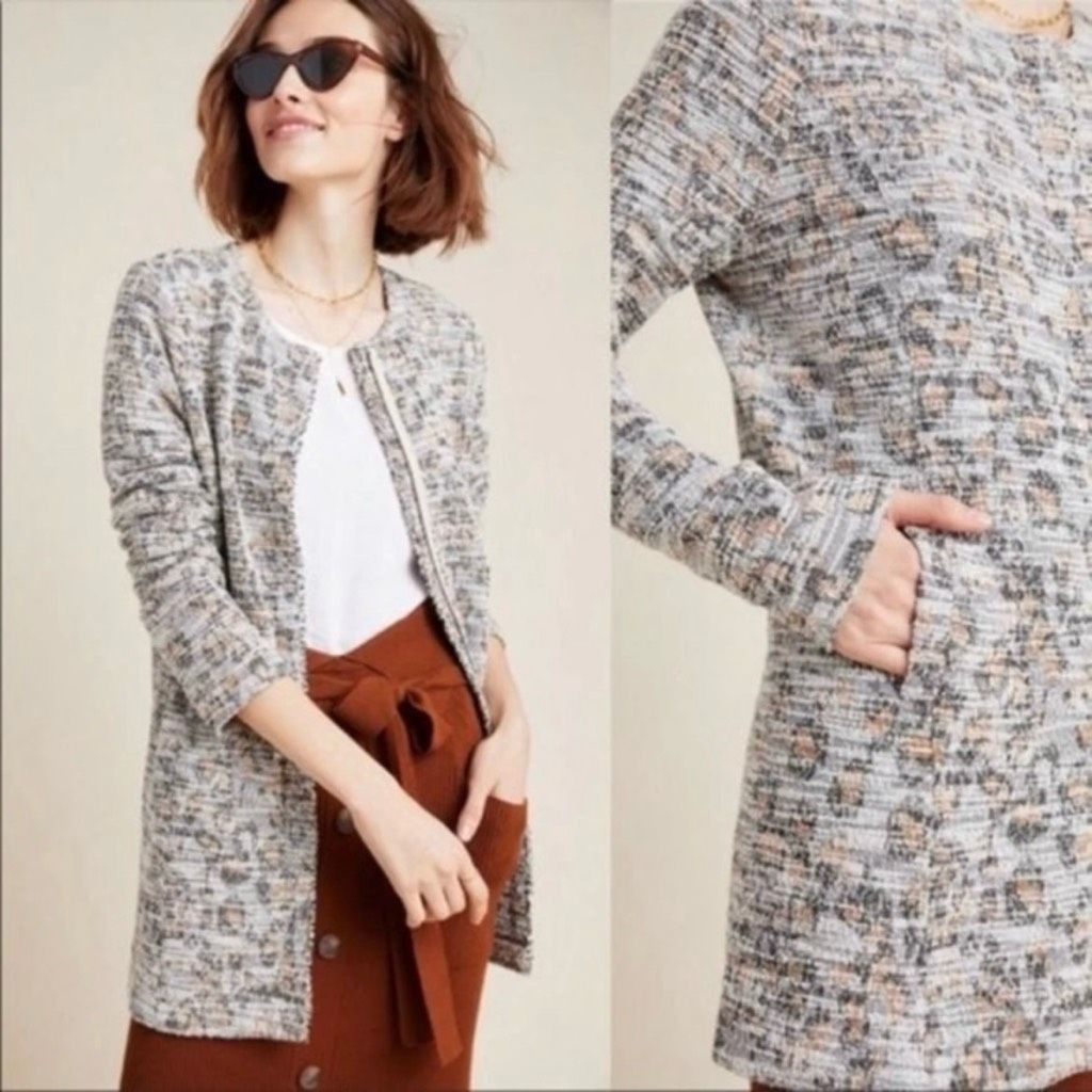 Anthropologie Dolan Leopard Longline Brown Motif Tweed Jacket Women’s XS