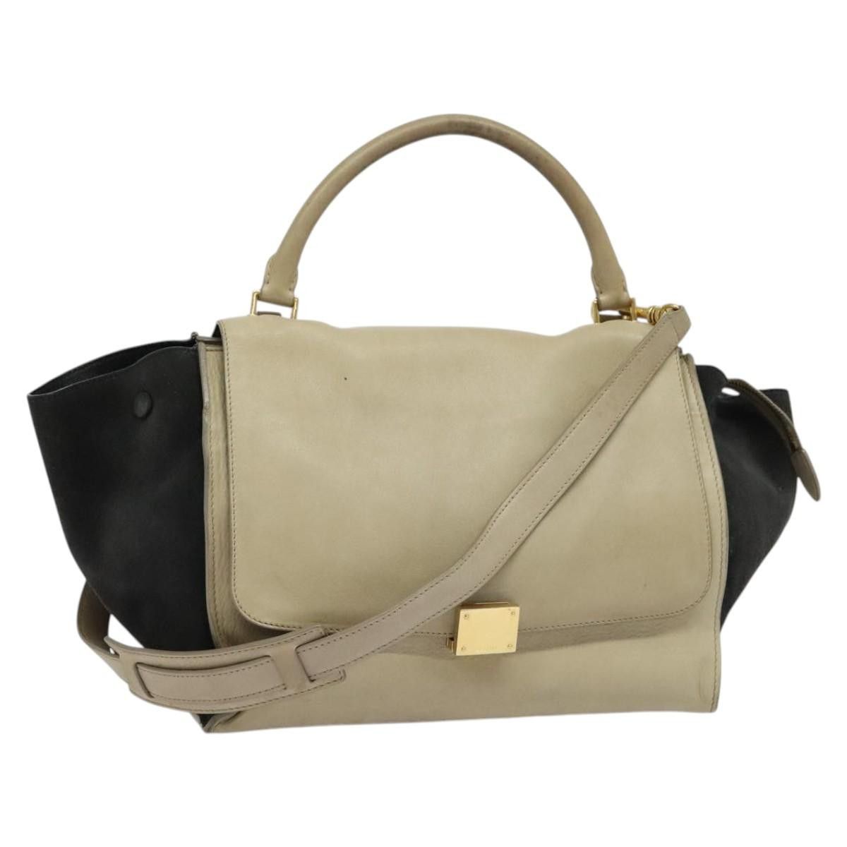 Celine CELINE Trapeze Hand Bag Leather Suede Beige Black Gold Size ONE SIZE - 1 Thumbnail