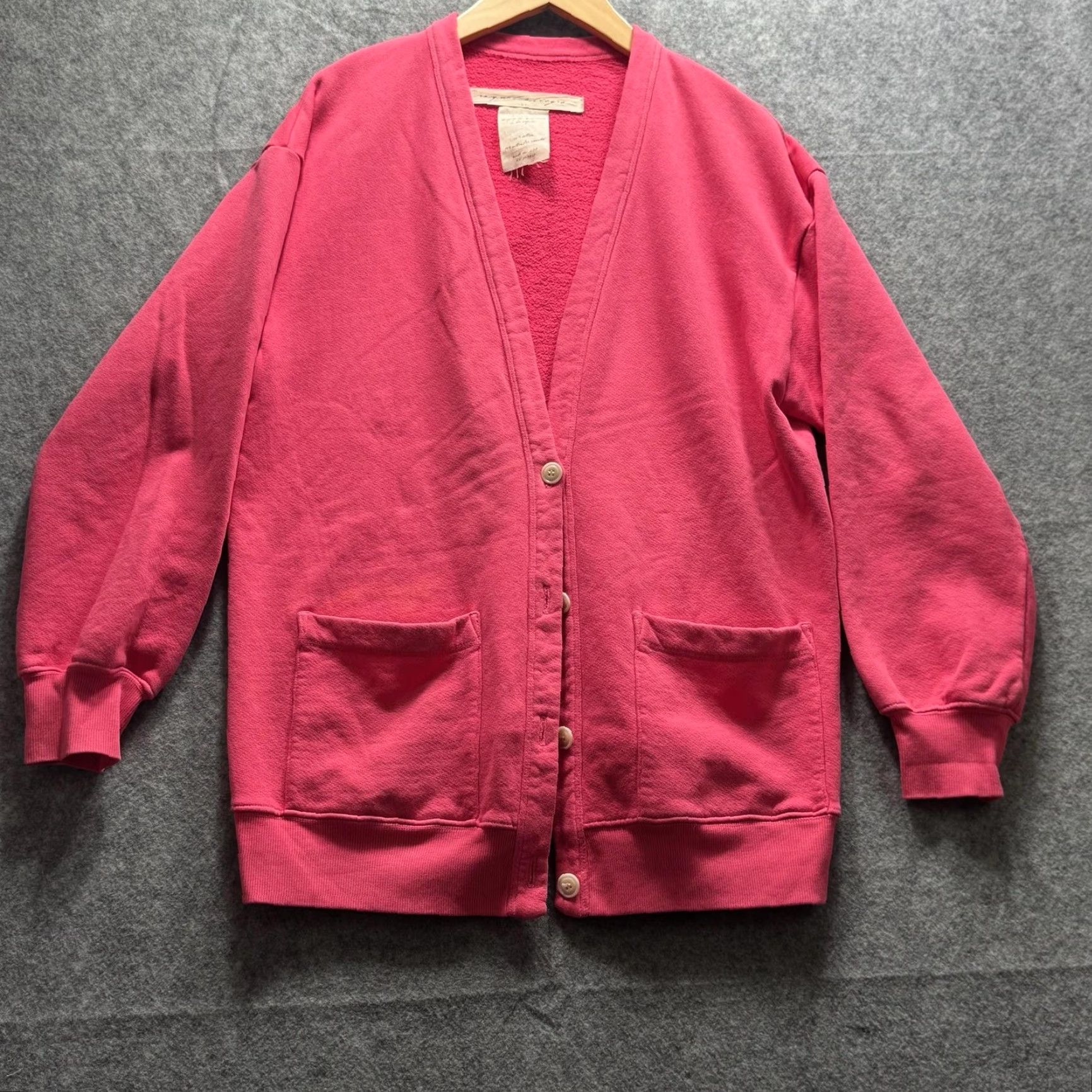 Vintage Raquel Allegra Sweater Cardigan Womens XS0 Pink Terry V-Neck Pockets Relaxed Fit Size XS / US 0-2 / IT 36-38 - 2 Thumbnail