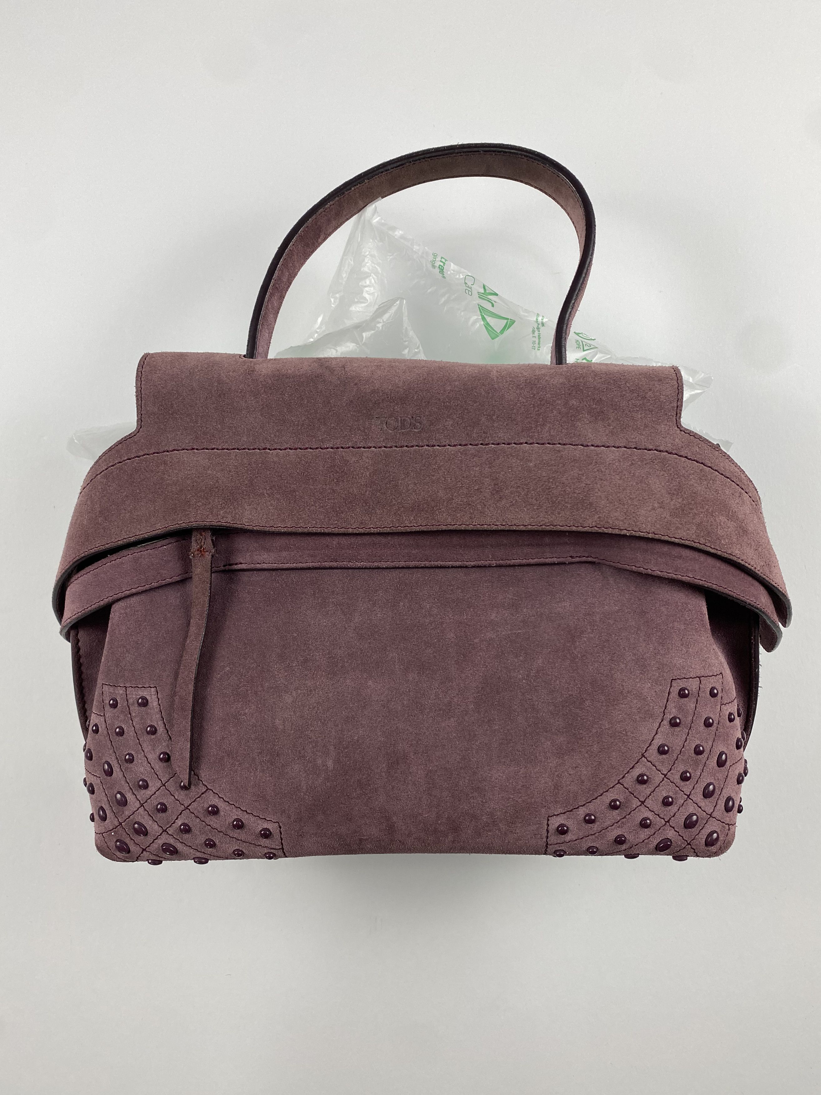 image of Tods 2017 Suede Wave Bag in Ash Pink, Women's