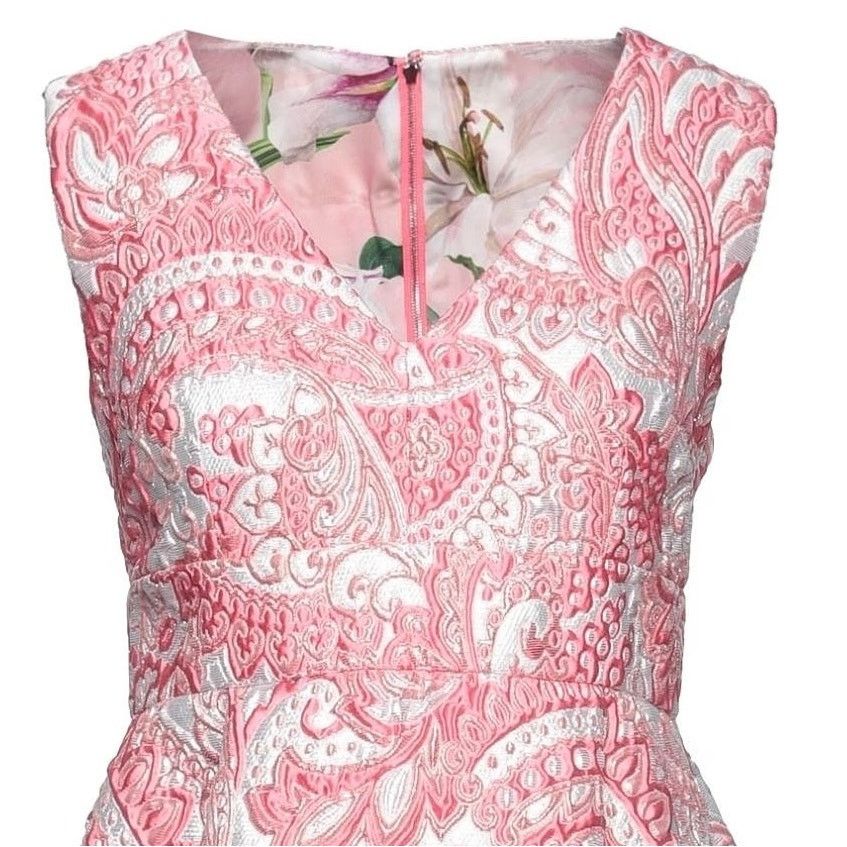 Dolce & Gabbana Dolce & Gabbana Pink Floral Jacquard Pleated Mini Dress 42 Size M / US 6-8 / IT 42-44 - 7 Thumbnail