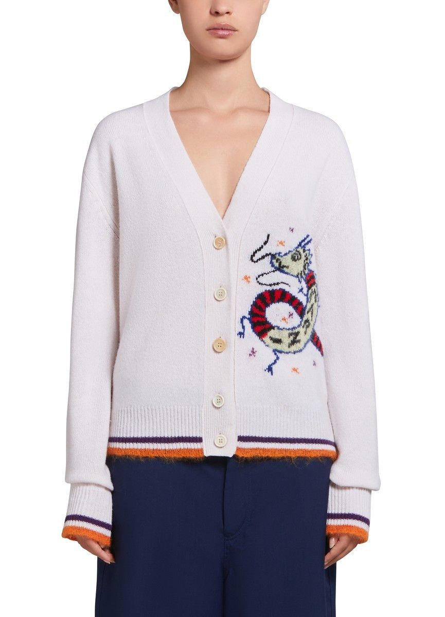 Marni o1w1db10125 Wool Cashmere Blend Cardigan in White Size L / US 10 / IT 46 - 2 Thumbnail