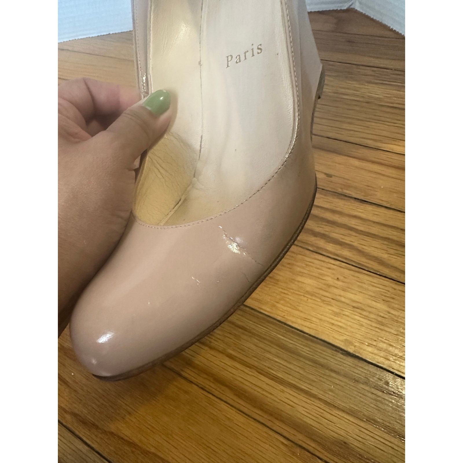 Christian Louboutin Christian Louboutin Beige Patent Leather Wedge Pumps Size US 6.5 / IT 36.5 - 6 Thumbnail