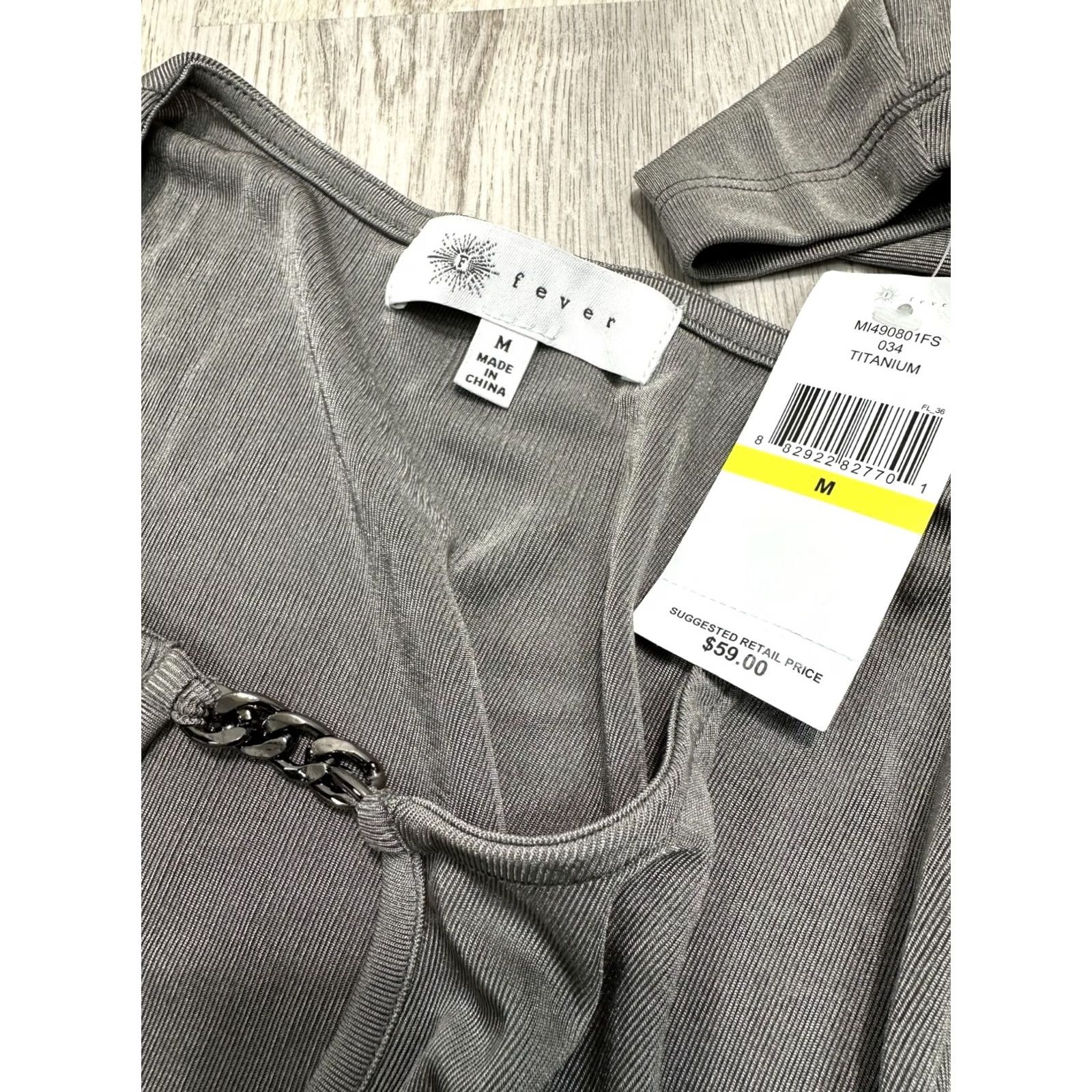 Vintage Fever Womens Dark Gray Gathered Ruched Top Shirt Chain Neck Stretch M NWT Size M / US 6-8 / IT 42-44 - 4 Thumbnail