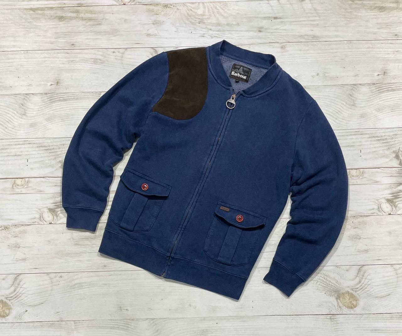 image of Vintage Barbour Jacket Cardigan Pocked Full Zip M Sweatshirt in Blue, Men's (Size Medium)