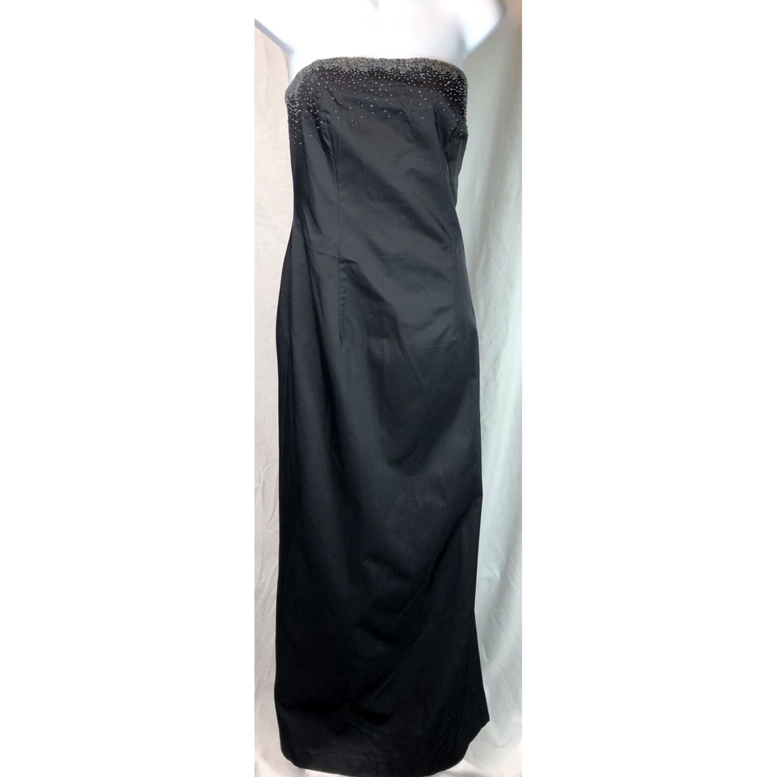 Express Express Strapless Satin Gown Dress 9/10 Black Beaded Boned Bodice Long Lined Prom Formal Glam Dress Size M / US 6-8 / IT 42-44 - 6 Thumbnail