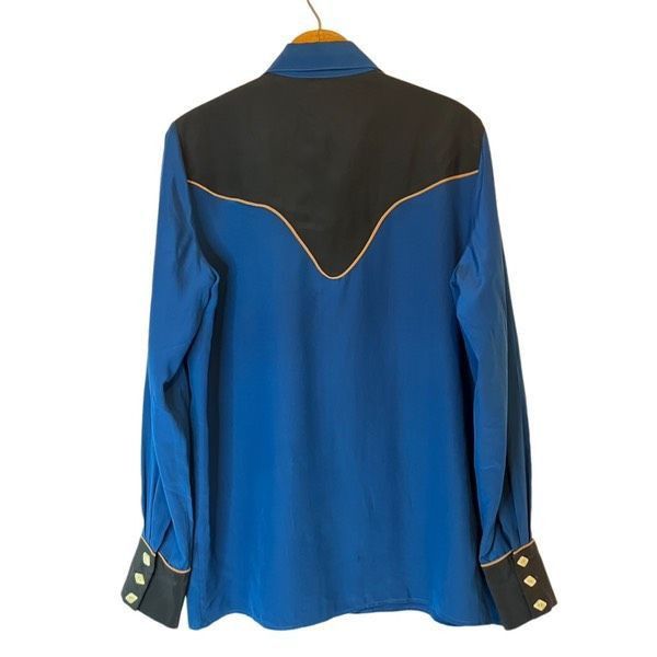 Vintage Vintage Lillie Rubin blue black 100% silk western blouse Size M / US 6-8 / IT 42-44 - 4 Thumbnail