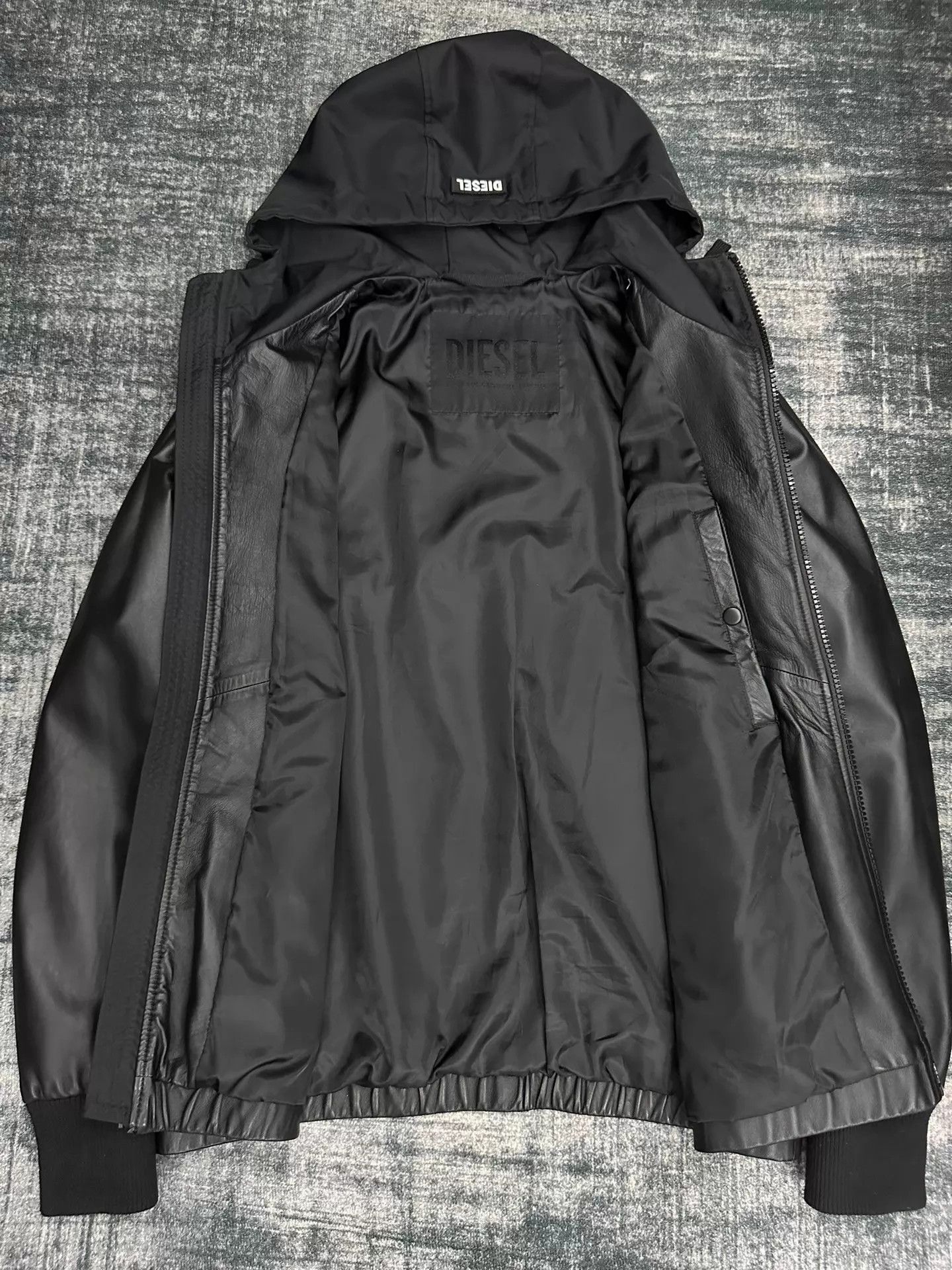 Diesel Diesel Black Sheepskin Waxed Leather Nylon Moto Jacket XXL Size US XXL / EU 58 / 5 - 3 Thumbnail