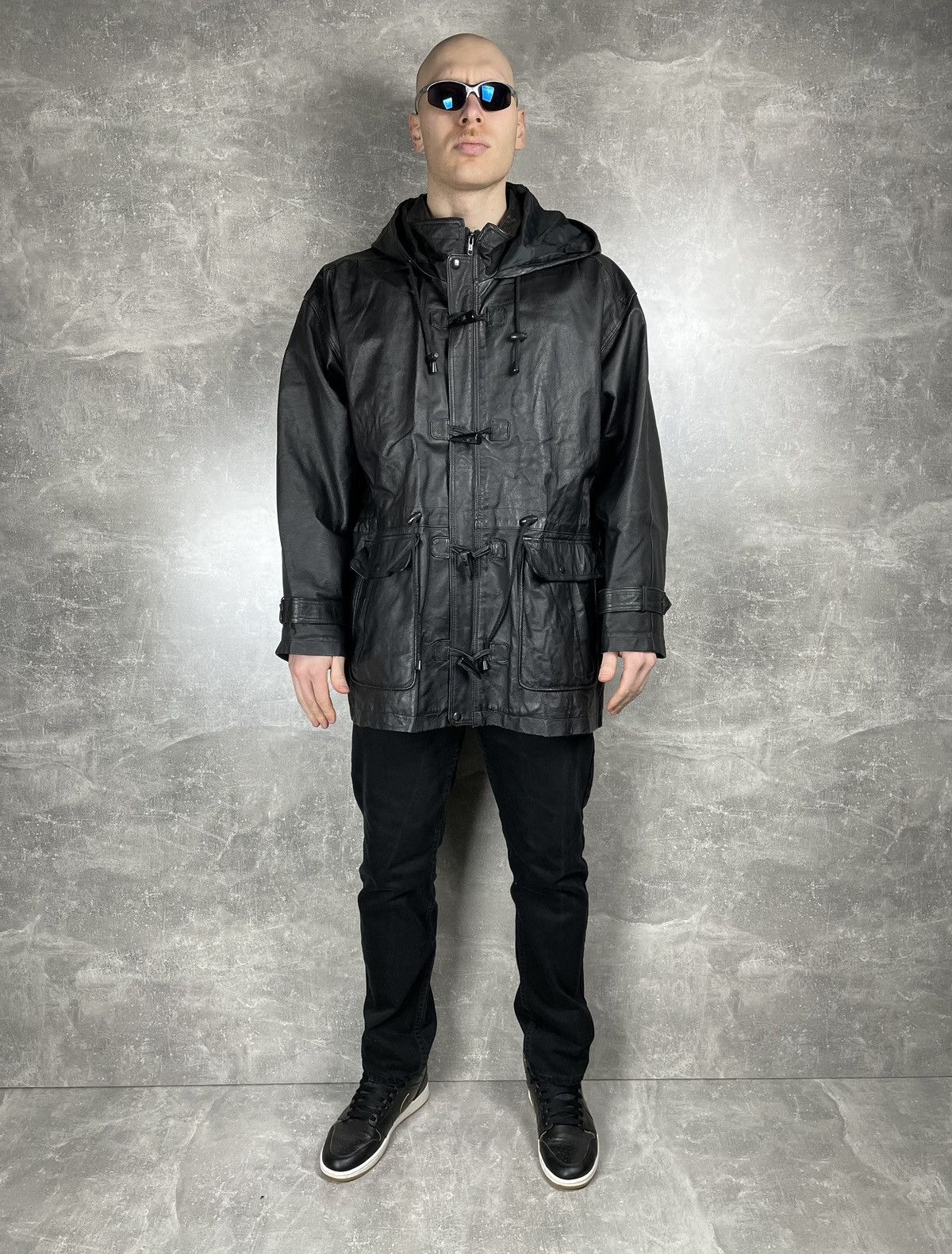 Genuine Leather × Vintage × Wilsons Leather Wilsons Vintage Genuine Leather Black Duffel Coat Jacket Size US XL / EU 56 / 4 - 4 Thumbnail