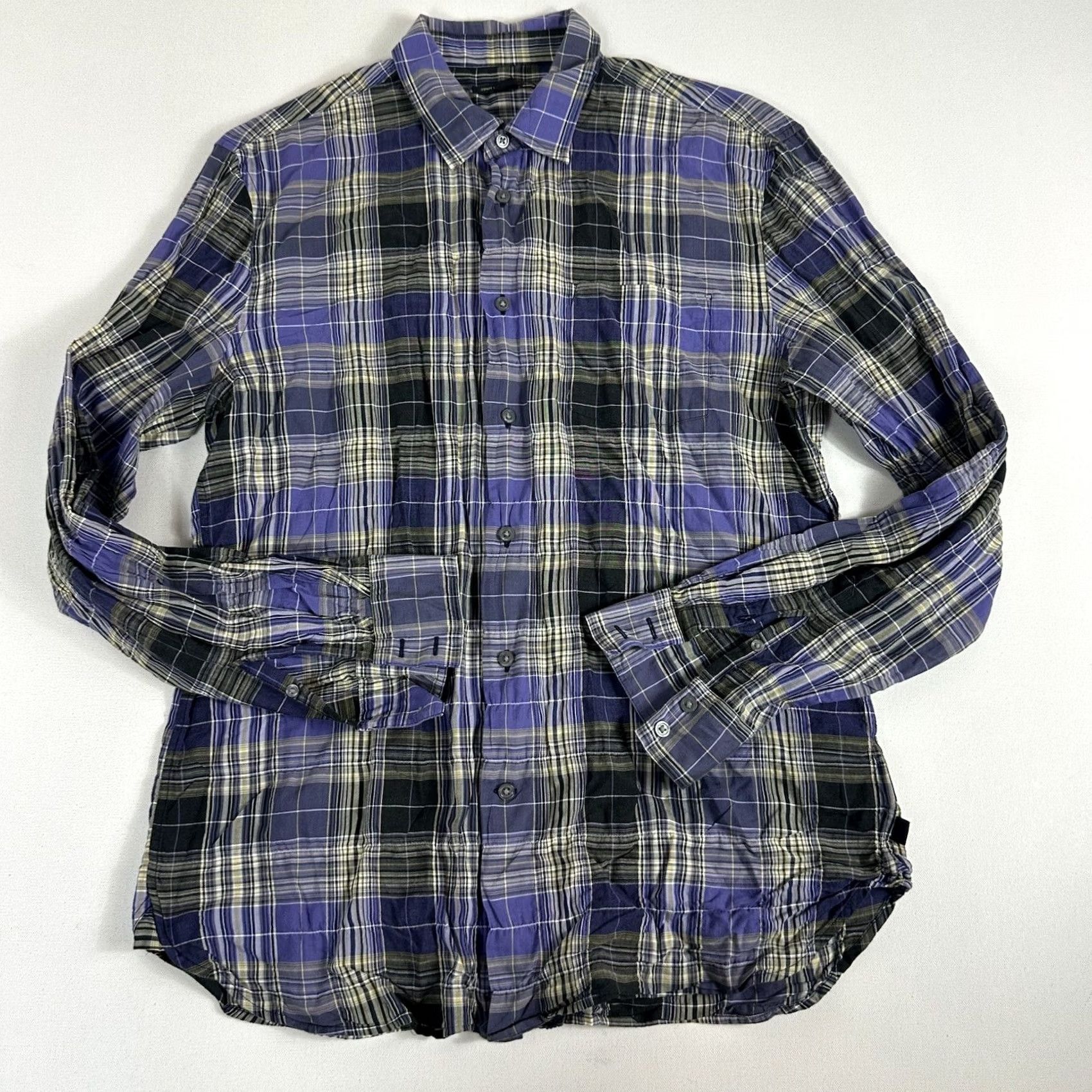 John Varvatos John Varvatos Shirt Button-Up Plaid Long Sleeve Purple Mens Large Collared Button-Down Cotton Lightweight All Seasons Regular Size US L / EU 52-54 / 3 - 2 Thumbnail