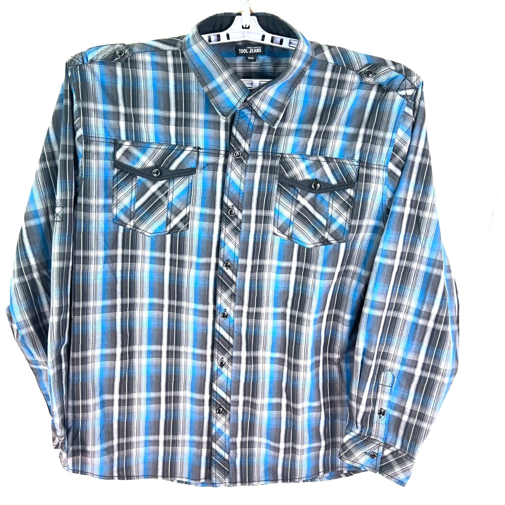 Vintage Tool Jeans Plaid Button-Up Long Sleeve Shirt 3XL Blue Mens Size US XXL / EU 58 / 5 - 2 Thumbnail