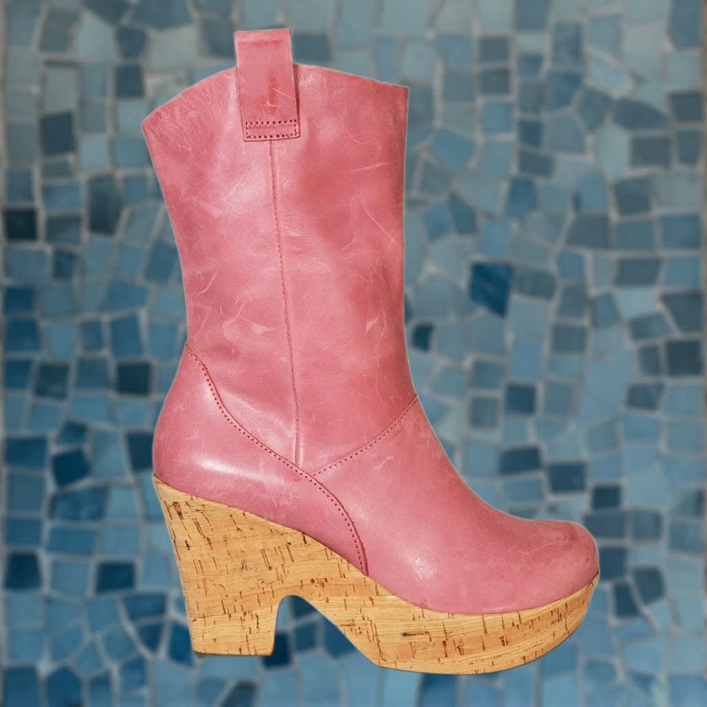 Pinko Kork-Ease Platform Boots Women's US 7 Pink Leather Cork Heeled K7045 Size US 7 / IT 37 - 1 Thumbnail