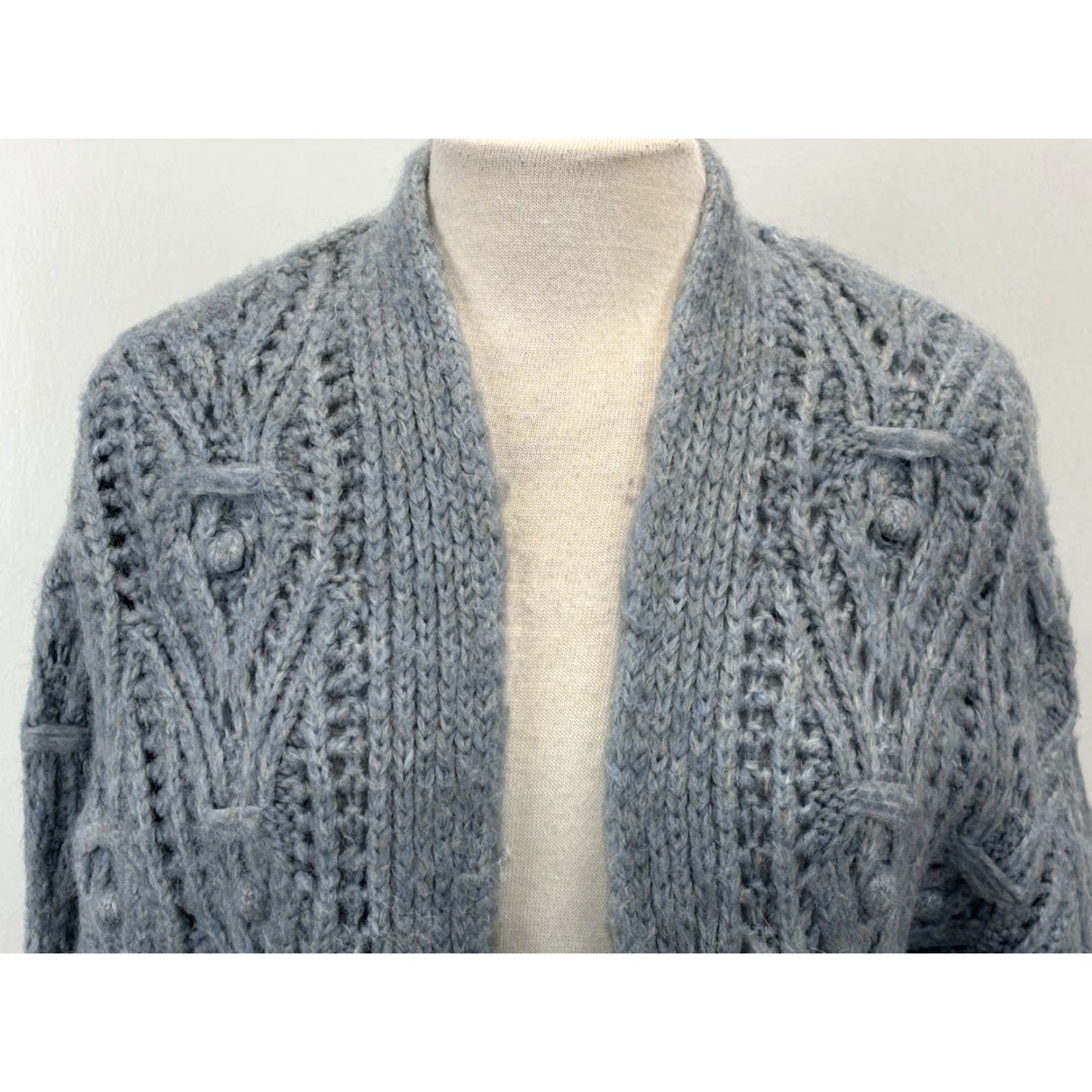 Anthropologie ANTHROPOLOGIE VINTAGE Nuria Long Cardigan Sweater XS Blue Fisherman Knit Open Womens Size XS / US 0-2 / IT 36-38 - 5 Thumbnail