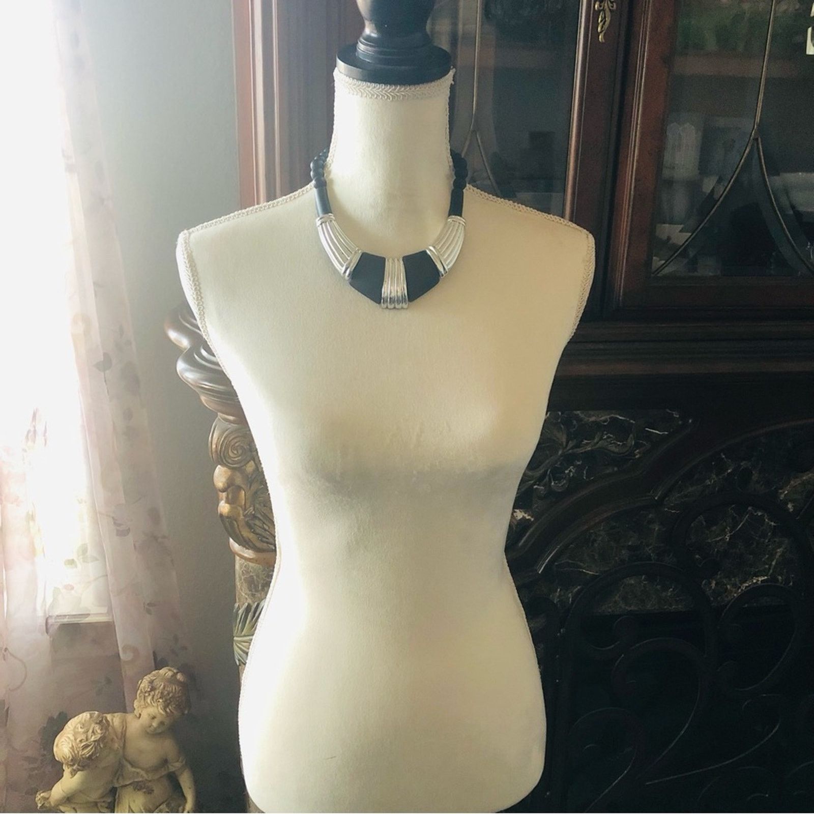 Vintage Vintage 80s bold black and silver statement necklace Size ONE SIZE - 6 Thumbnail