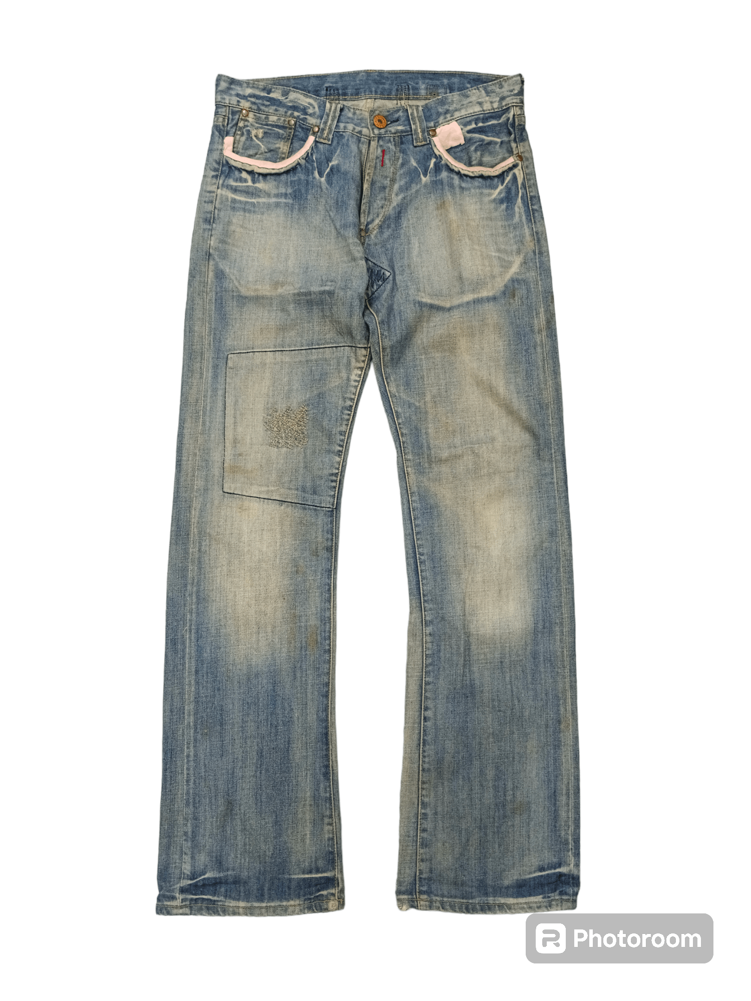 Image of Avant Garde x Distressed Denim Pacthwork Replay Denim Pants in Blue Distressed, Men's (Size 31)