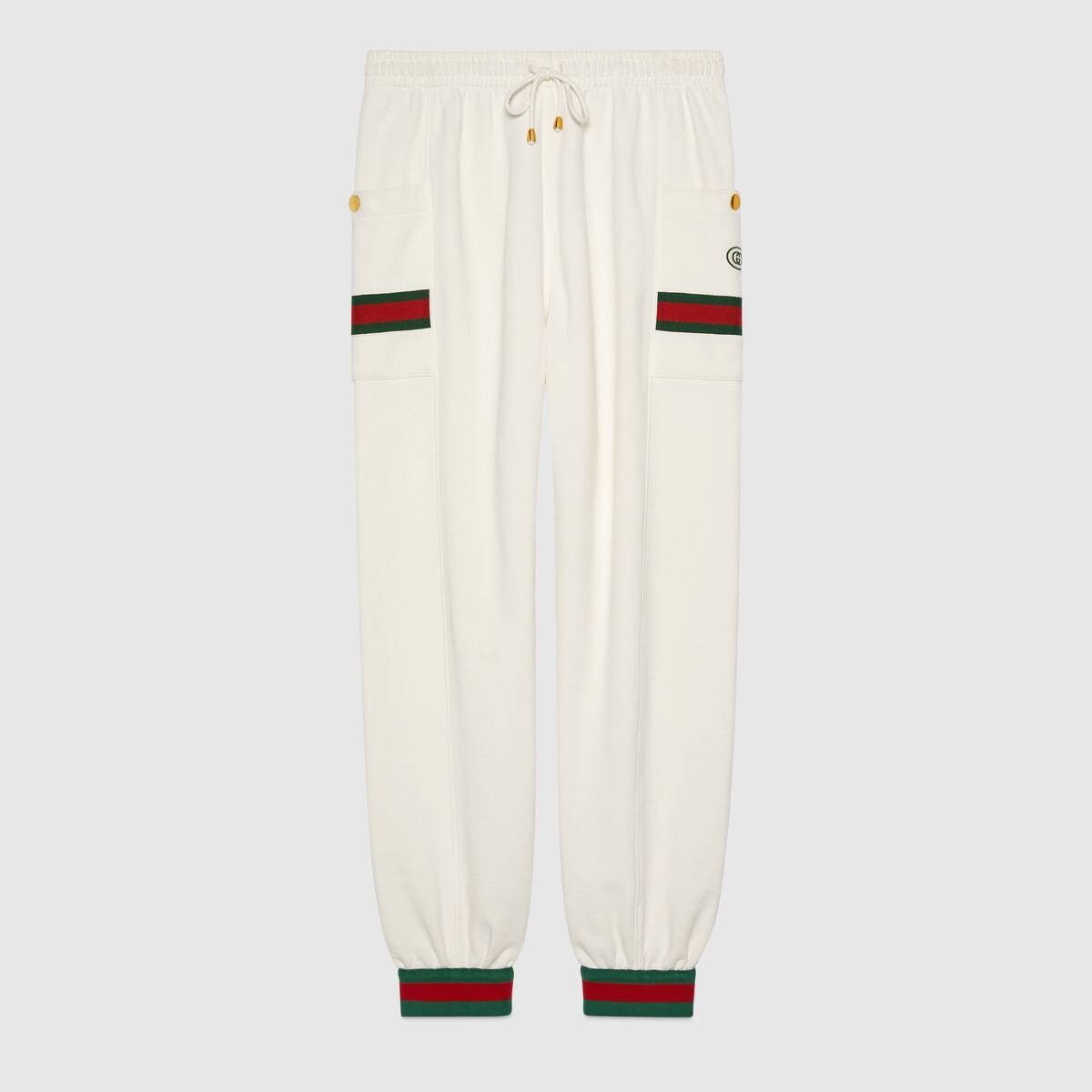 Gucci o1mt1gz0725 Jersey Jogging pant With Web in White Size US 32 / EU 48 - 1 Thumbnail