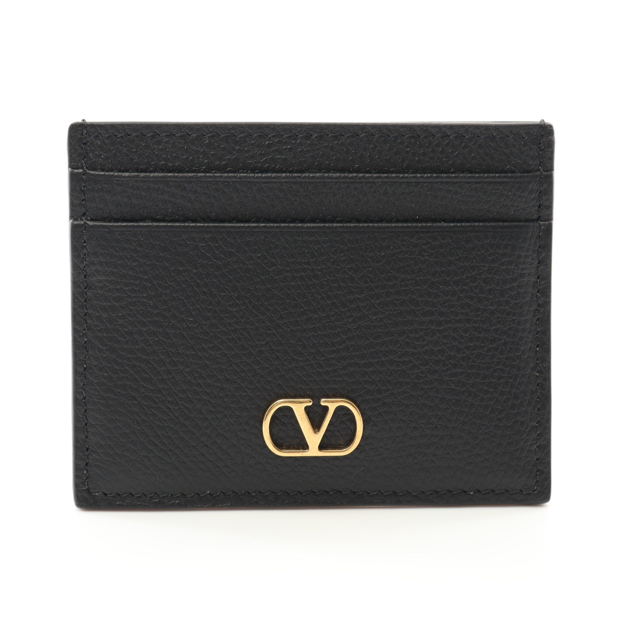Valentino Valentino V Logo Signature Card Case Leather Black Size ONE SIZE - 1 Thumbnail