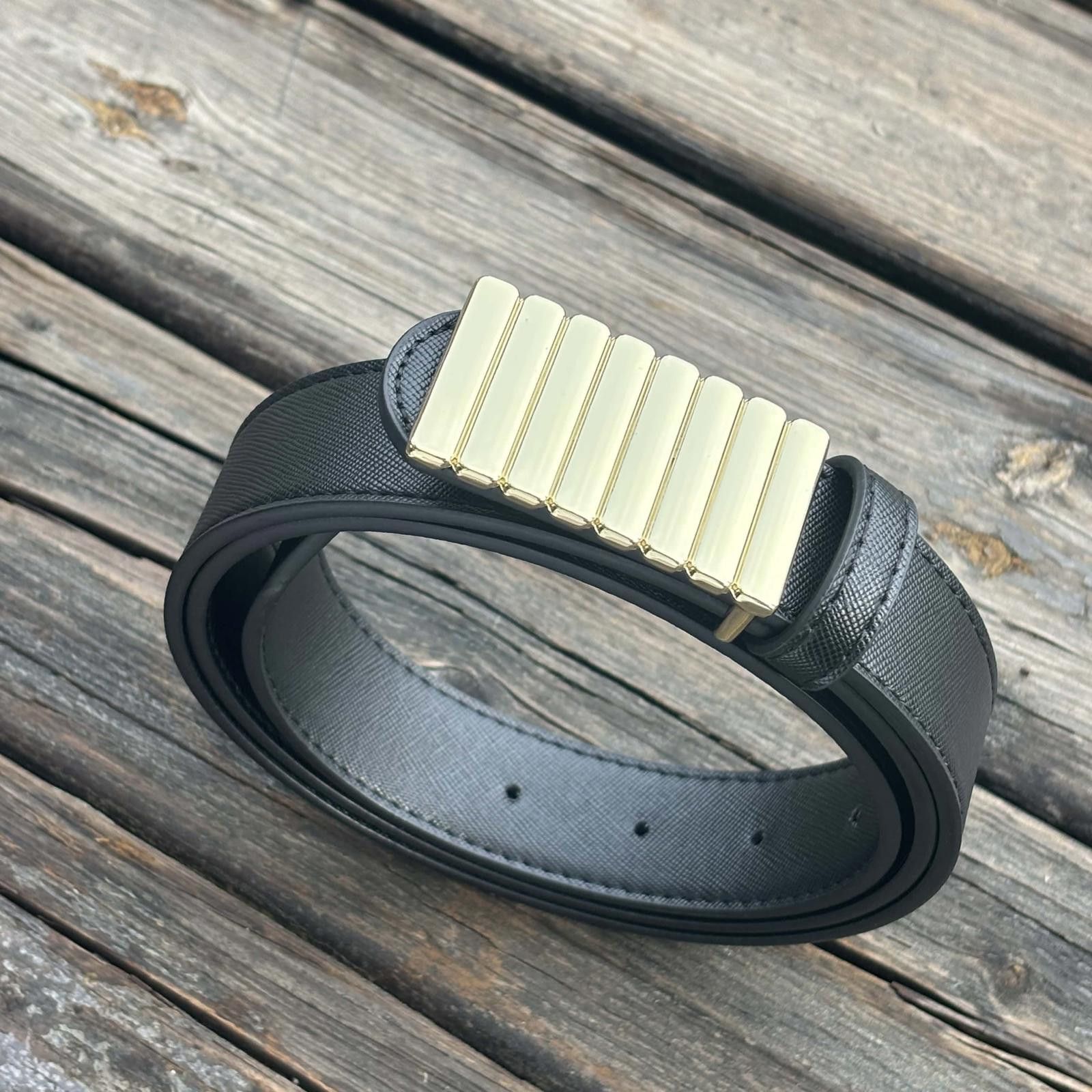 Leather Cowhide Leather Belt – Gold Accent, Casual Luxury Fit Size ONE SIZE - 4 Thumbnail