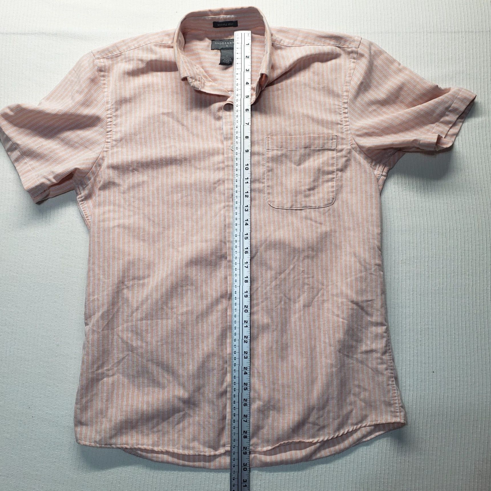 Pinko Saddlebred Shirt Adult Men's M Medium Salmon Pink Striped Short Sleeve Button Up Size US M / EU 48-50 / 2 - 7 Thumbnail