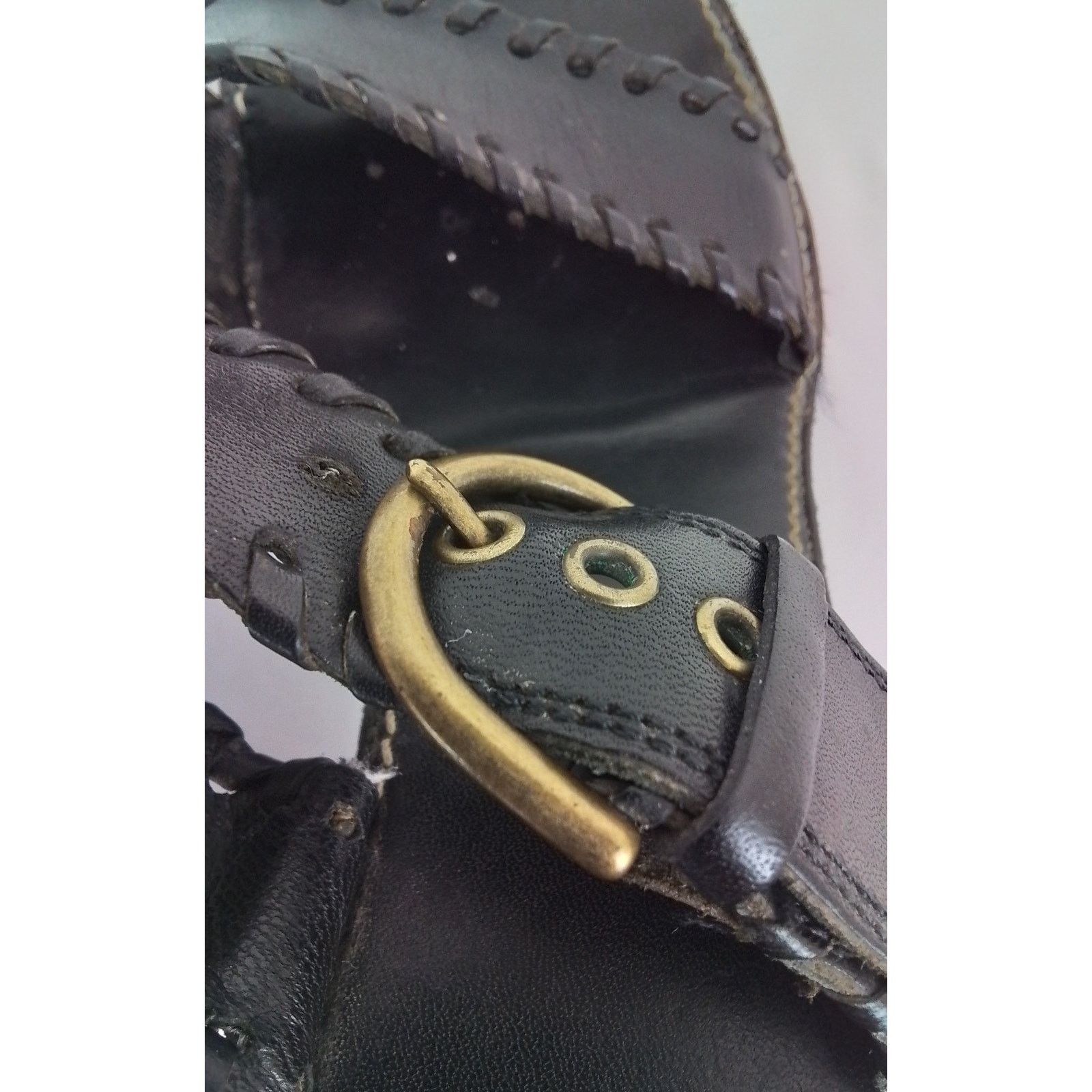 Coach Coach Leather Sandal Heels US 8B Black W/ Stitching & Buckle Size US 8 / IT 38 - 9 Thumbnail