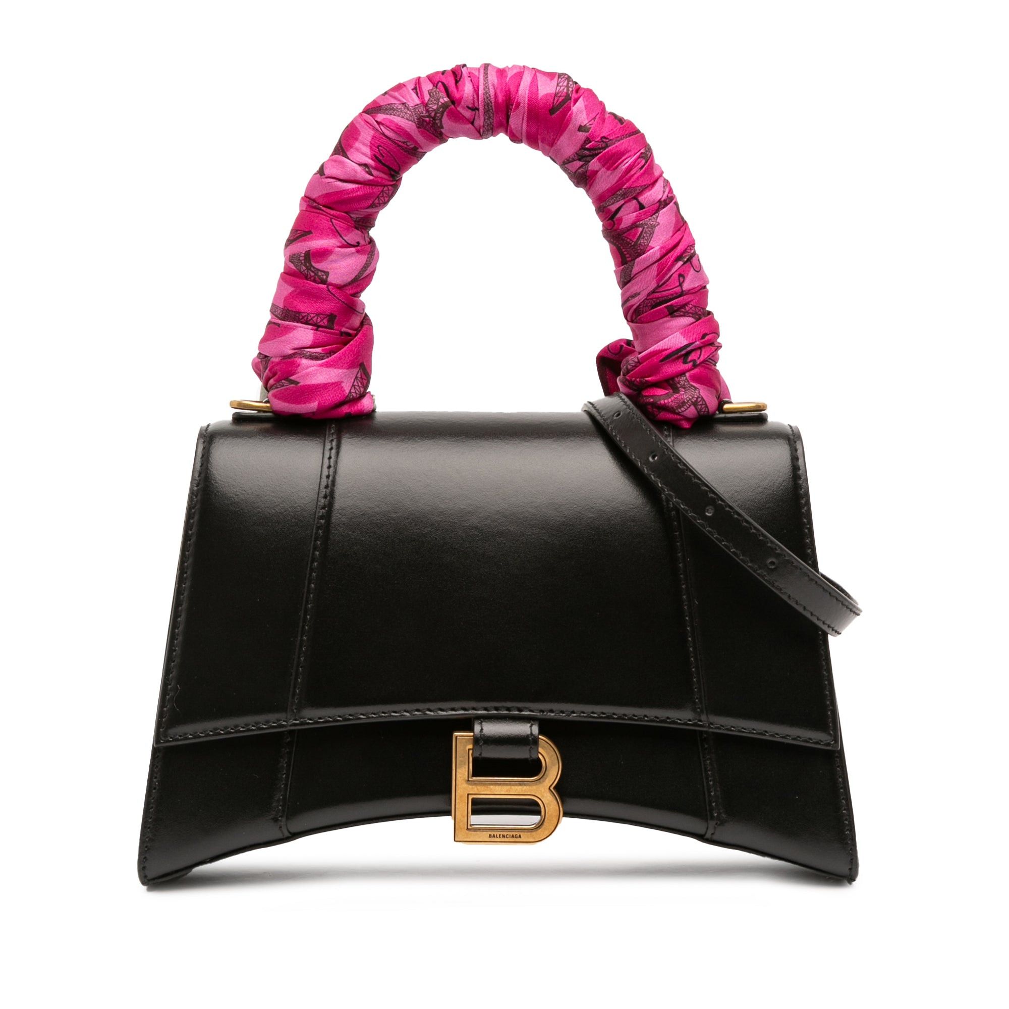 Balenciaga Small Shiny Box Calfskin Hourglass Top Handle Bag in Black, Women's